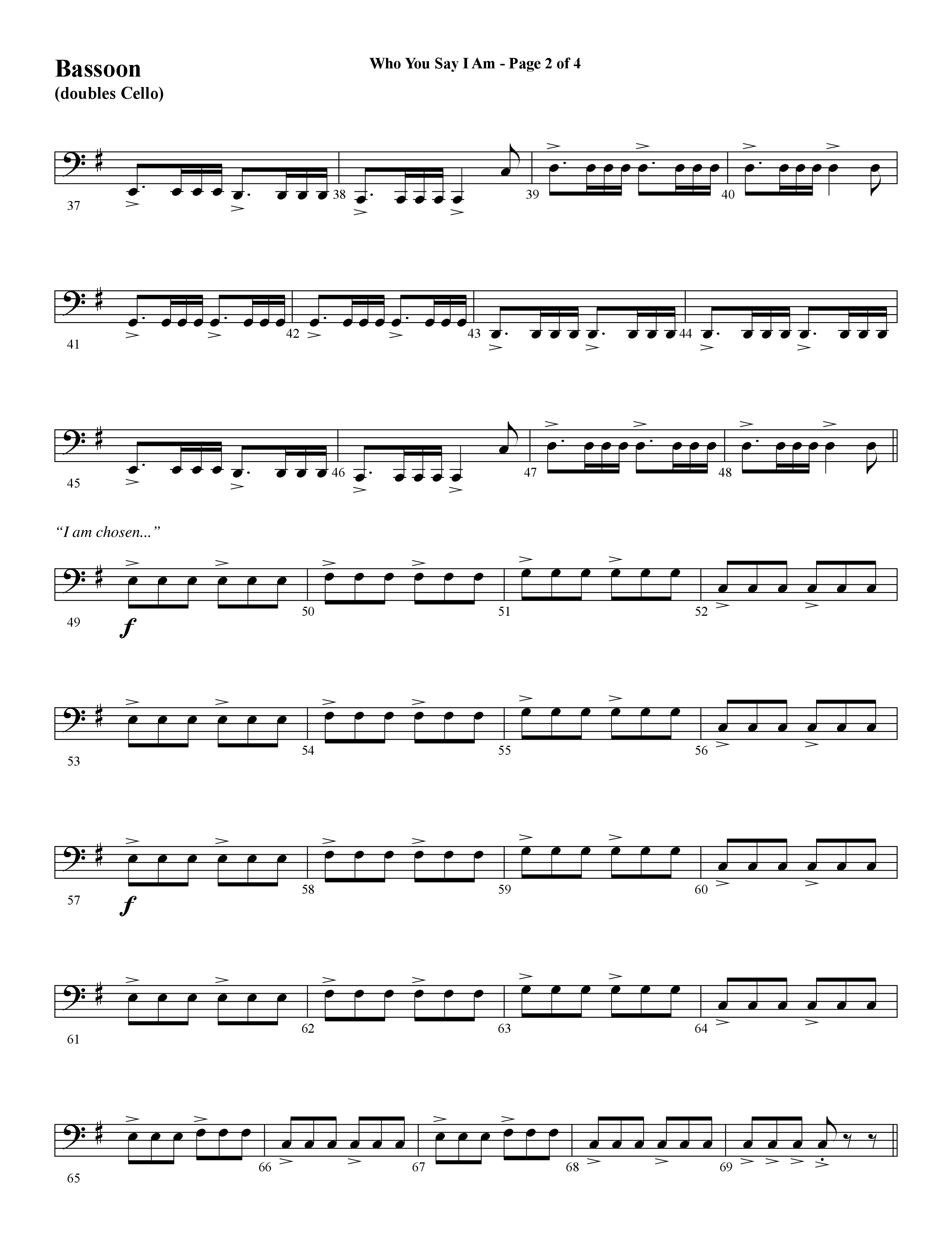 Who You Say I Am (Choral Anthem SATB) Bassoon (Word Music Choral / Arr. Jay Rouse)