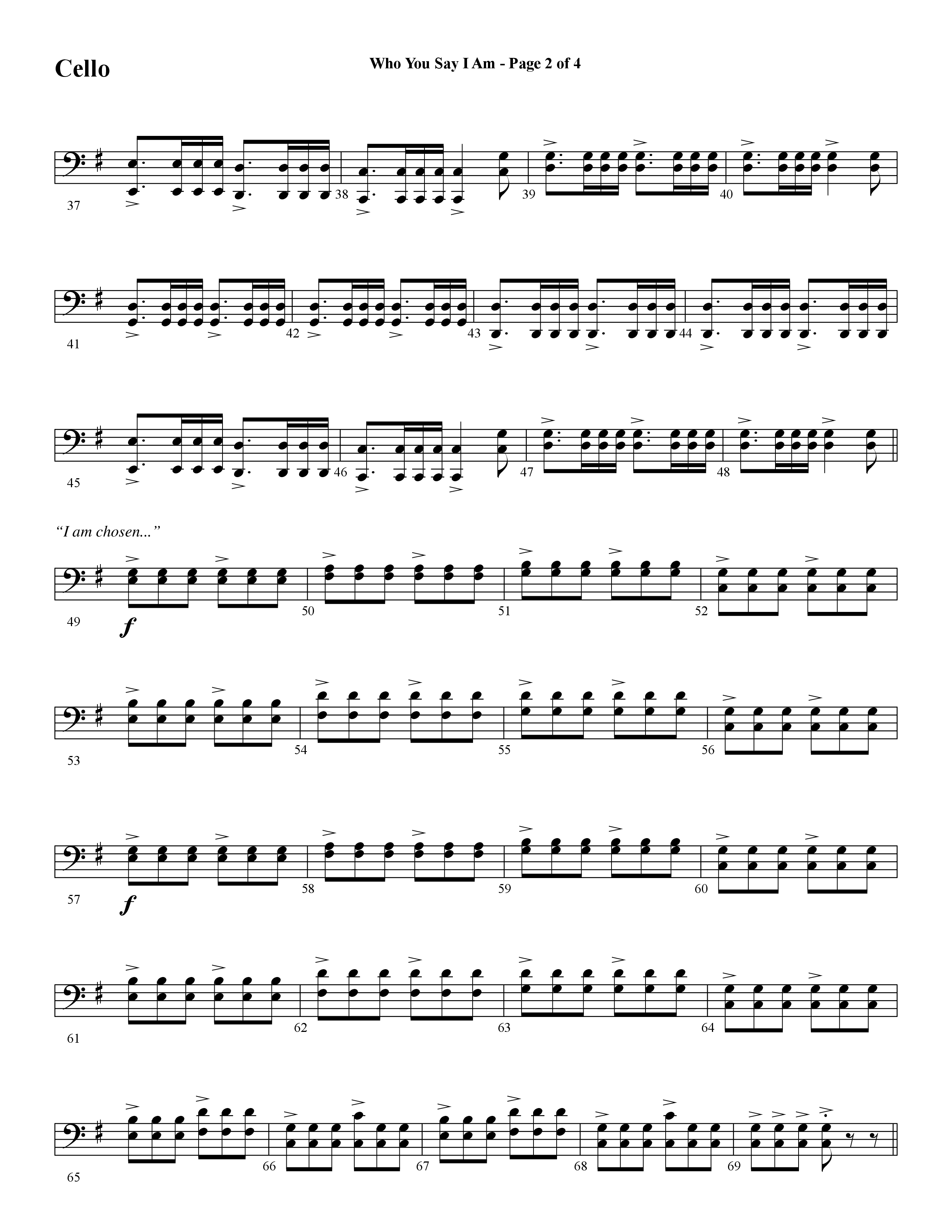 Who You Say I Am (Choral Anthem SATB) Cello (Word Music Choral / Arr. Jay Rouse)