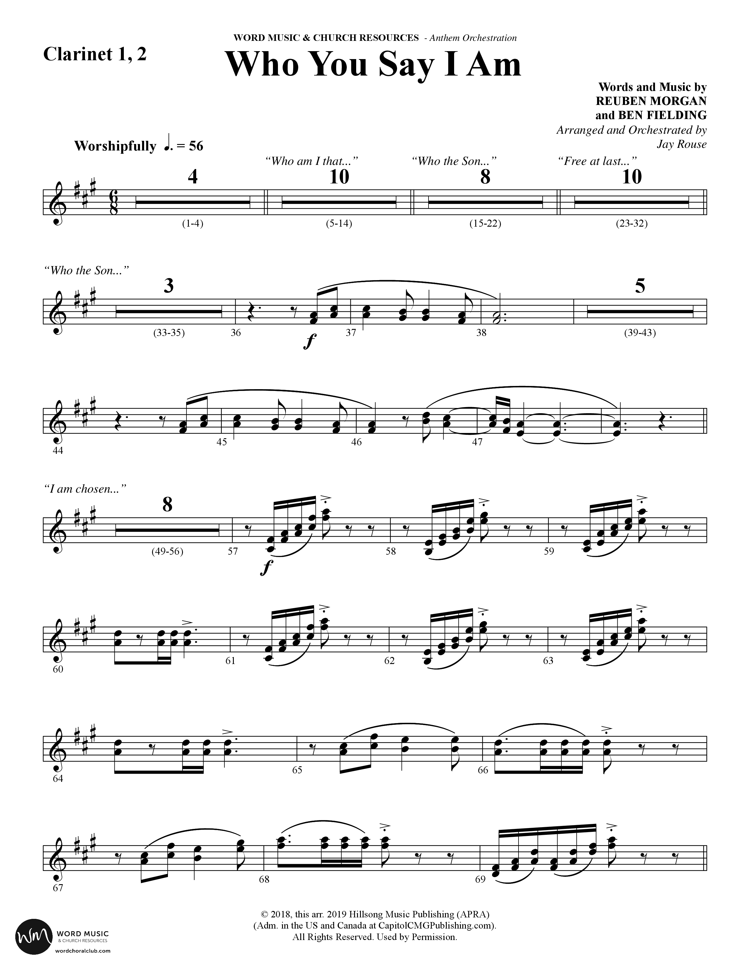 Who You Say I Am (Choral Anthem SATB) Clarinet 1/2 (Word Music Choral / Arr. Jay Rouse)