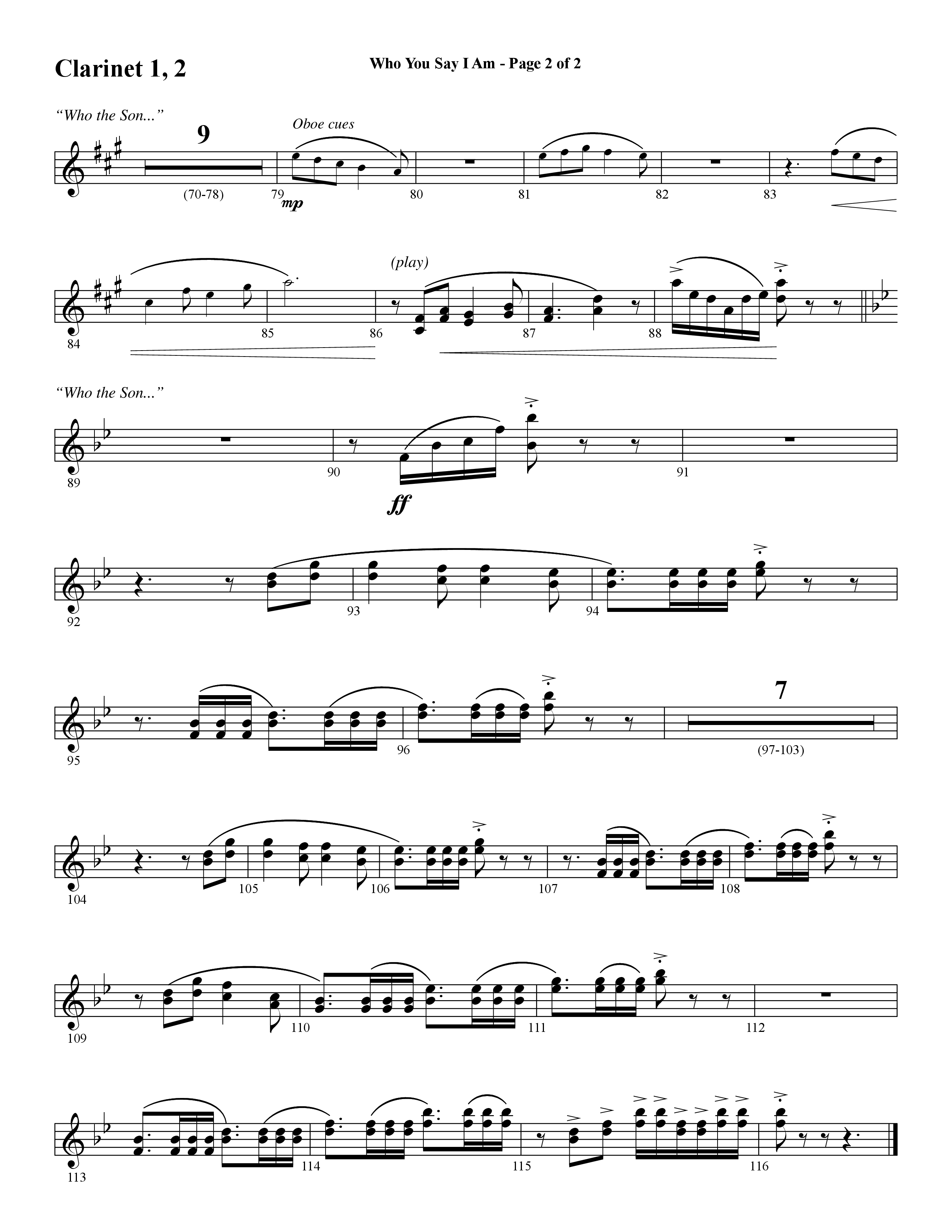 Who You Say I Am (Choral Anthem SATB) Clarinet 1/2 (Word Music Choral / Arr. Jay Rouse)