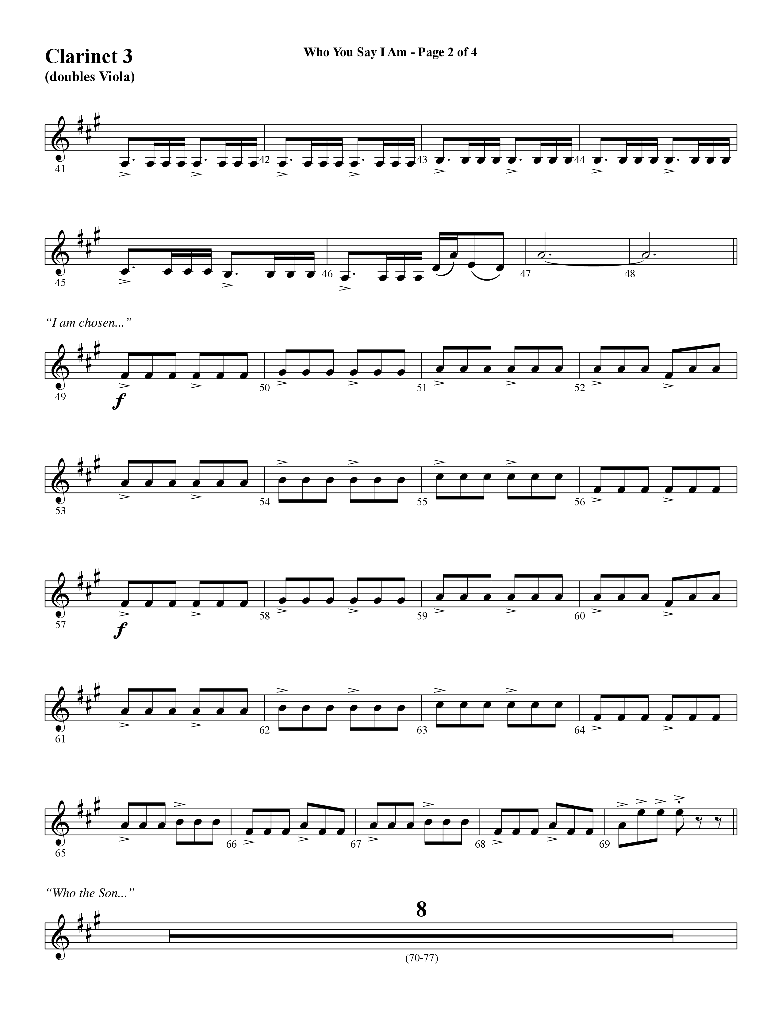 Who You Say I Am (Choral Anthem SATB) Clarinet 3 (Word Music Choral / Arr. Jay Rouse)