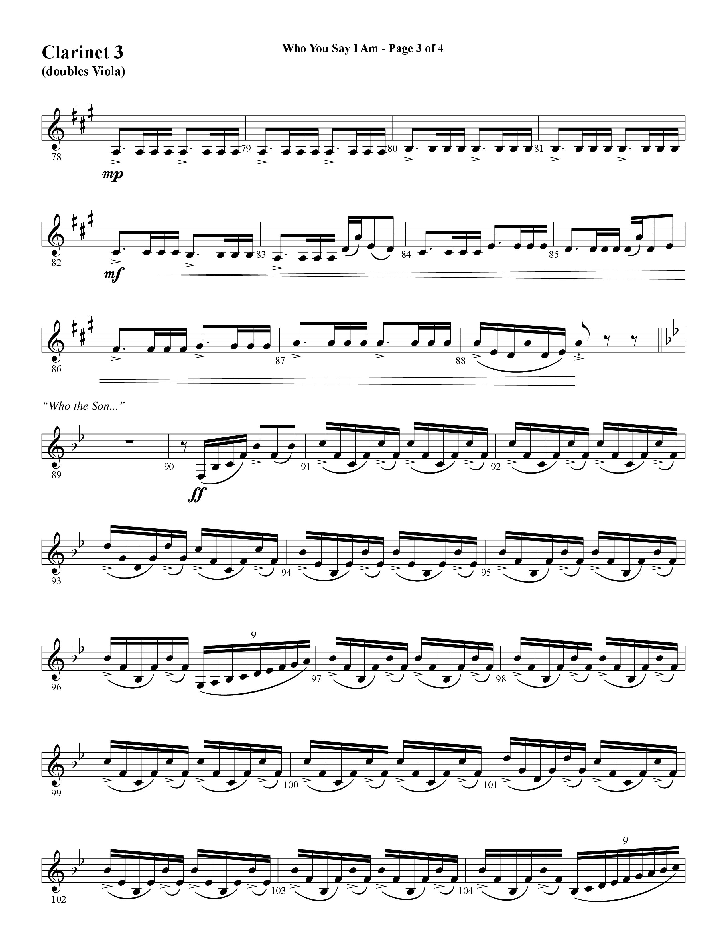 Who You Say I Am (Choral Anthem SATB) Clarinet 3 (Word Music Choral / Arr. Jay Rouse)