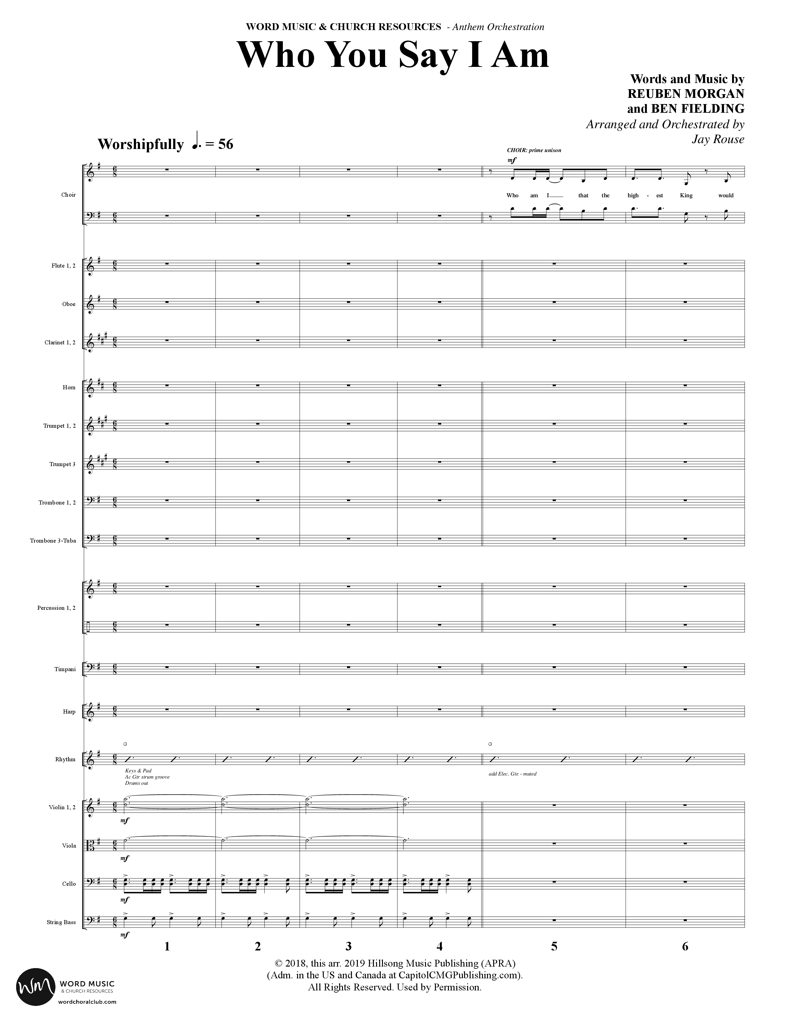 Who You Say I Am (Choral Anthem SATB) Orchestration (Word Music Choral / Arr. Jay Rouse)