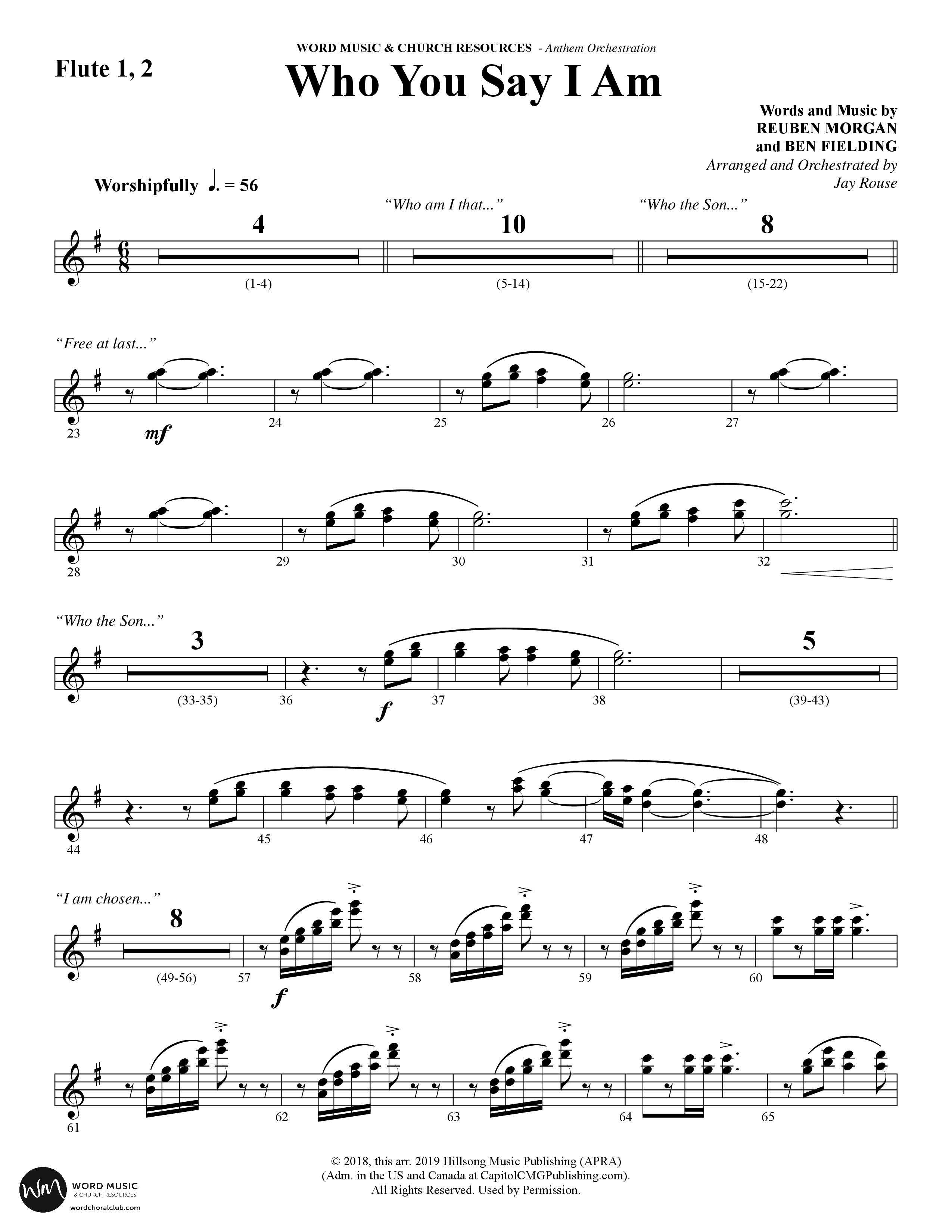 Who You Say I Am (Choral Anthem SATB) Flute 1/2 (Word Music Choral / Arr. Jay Rouse)