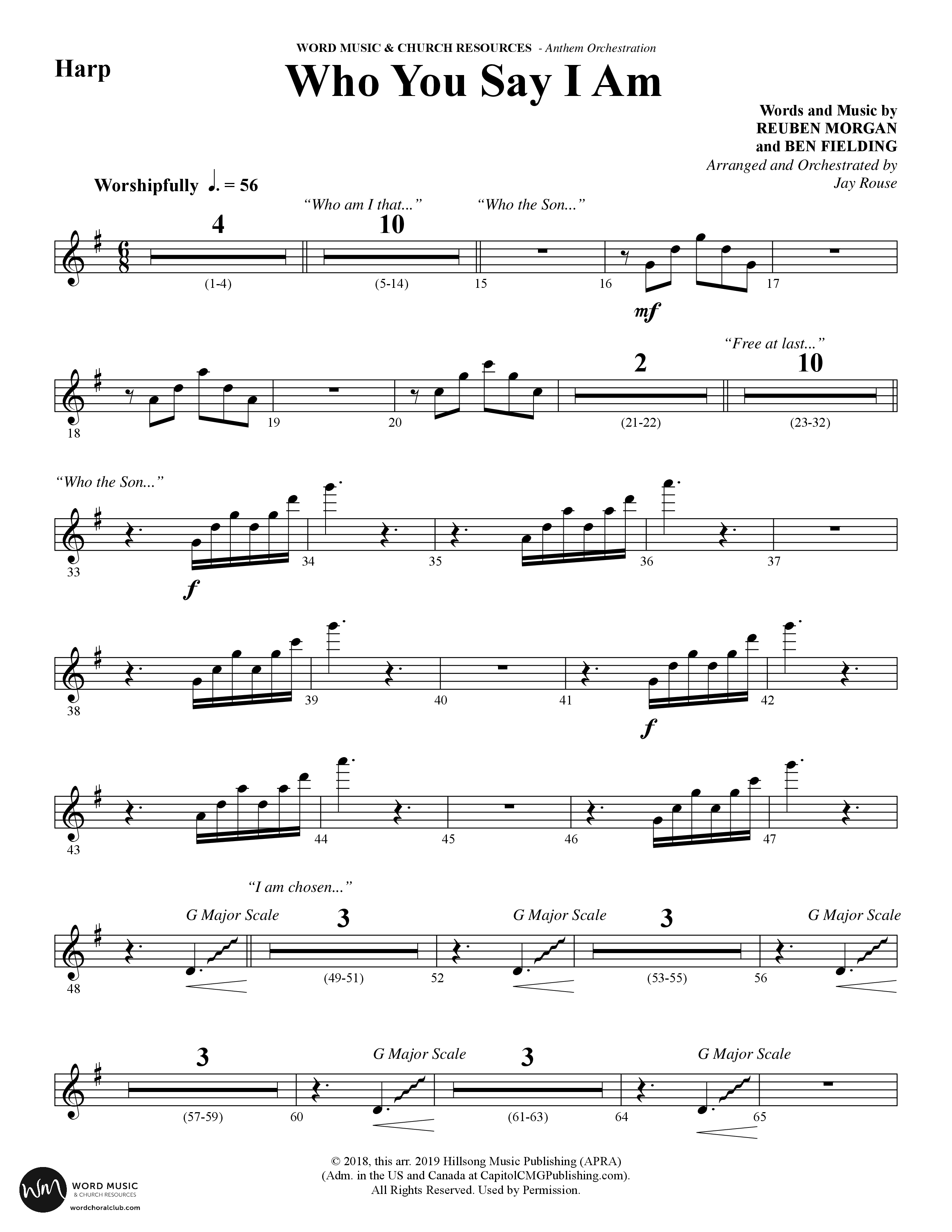Who You Say I Am (Choral Anthem SATB) Harp (Word Music Choral / Arr. Jay Rouse)