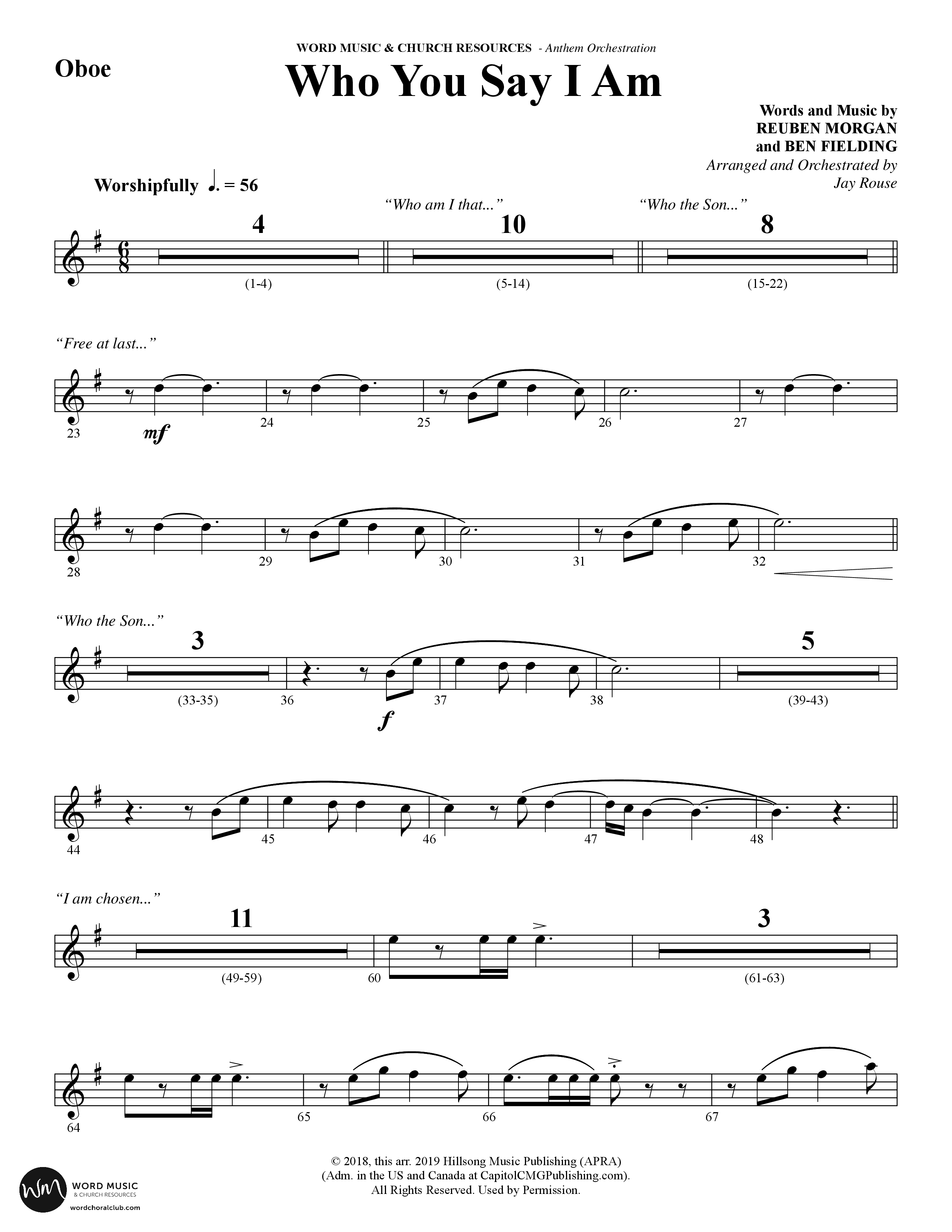 Who You Say I Am (Choral Anthem SATB) Oboe (Word Music Choral / Arr. Jay Rouse)