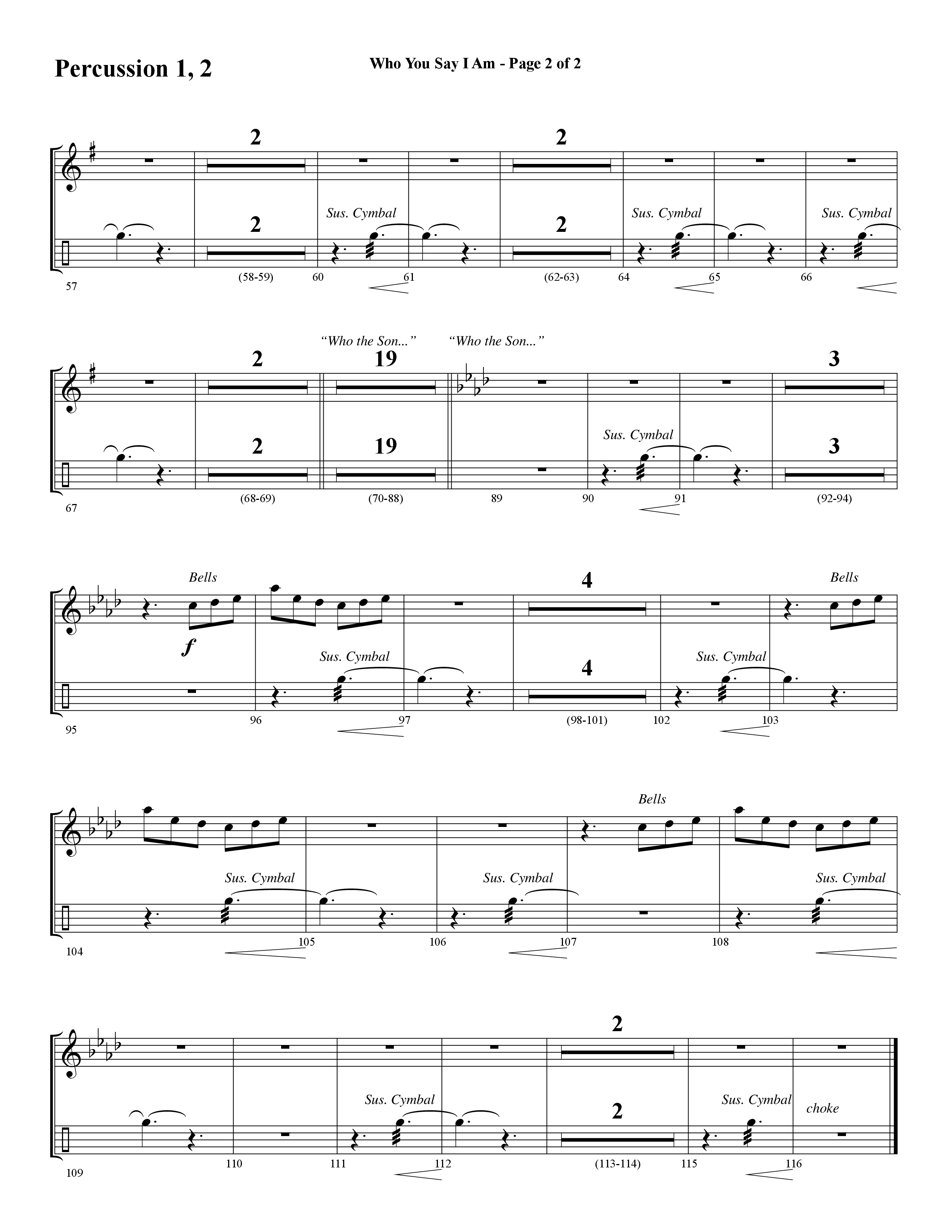 Who You Say I Am (Choral Anthem SATB) Percussion 1/2 (Word Music Choral / Arr. Jay Rouse)