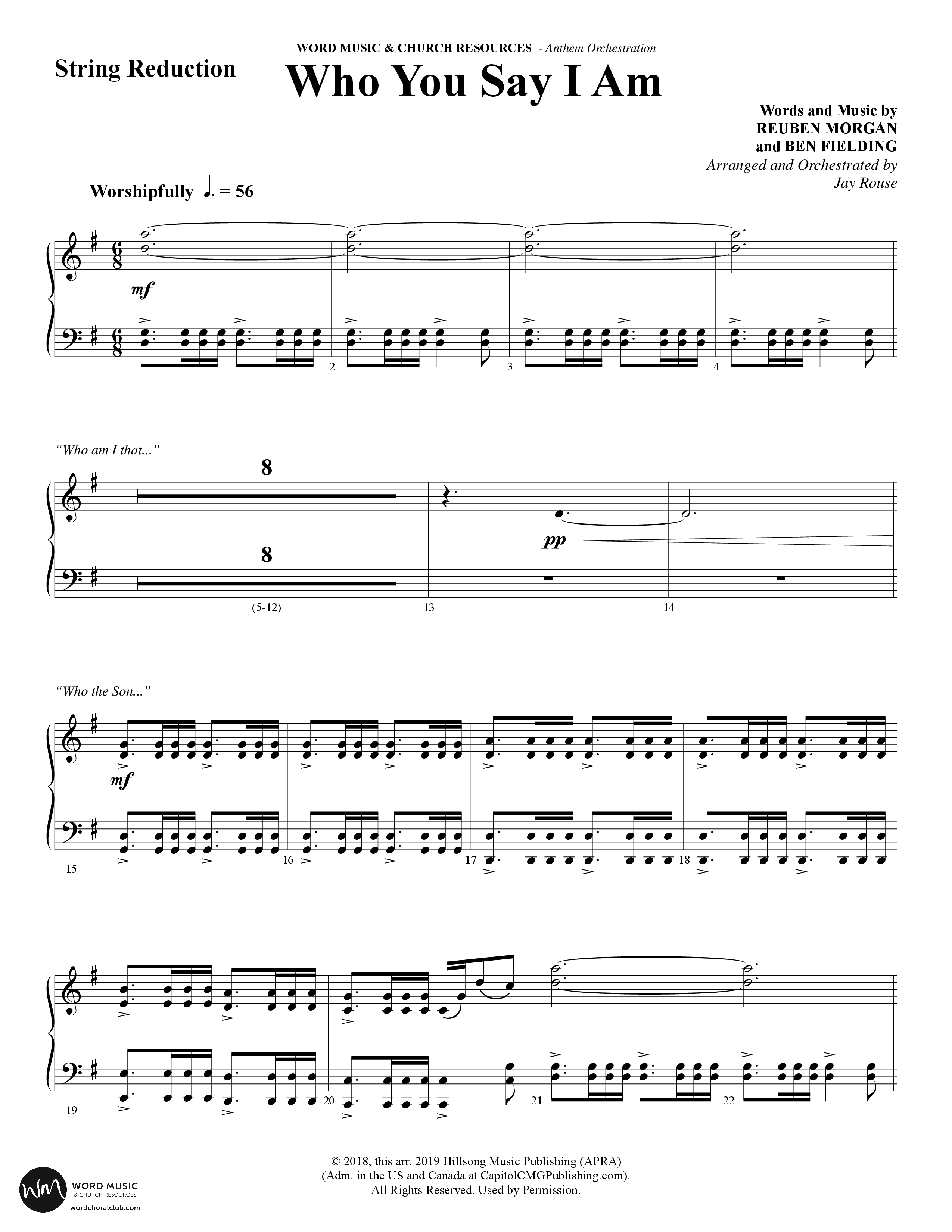 Who You Say I Am (Choral Anthem SATB) String Reduction (Word Music Choral / Arr. Jay Rouse)