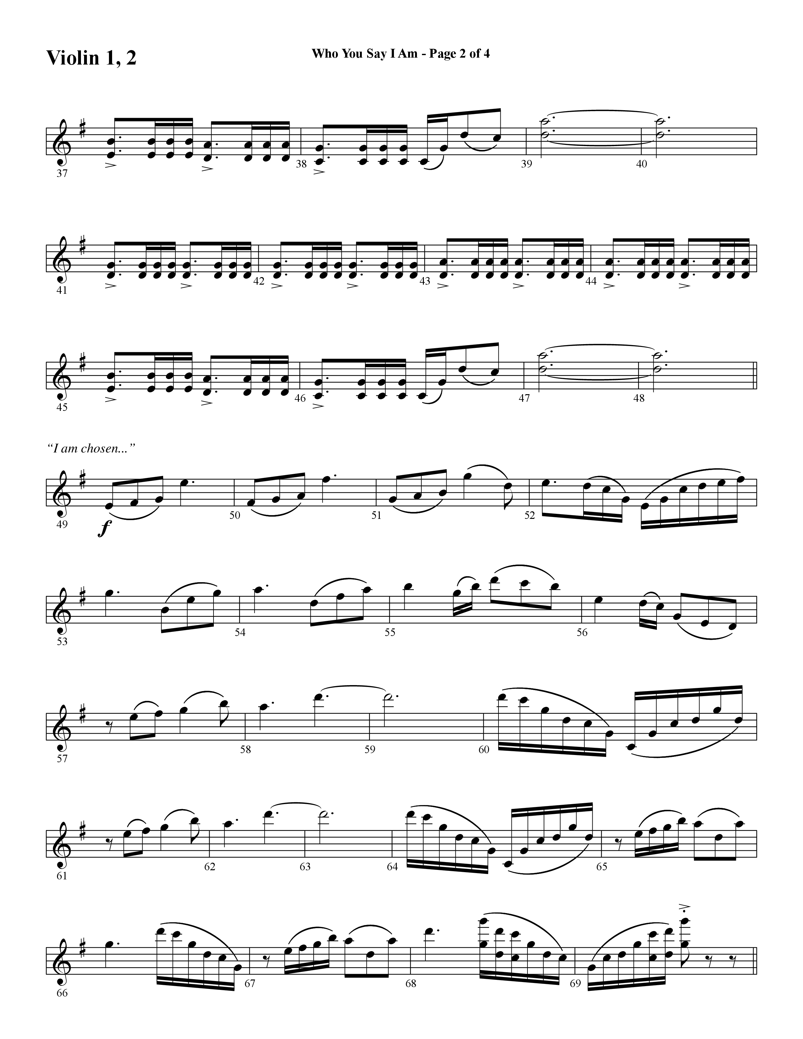 Who You Say I Am (Choral Anthem SATB) Violin 1/2 (Word Music Choral / Arr. Jay Rouse)