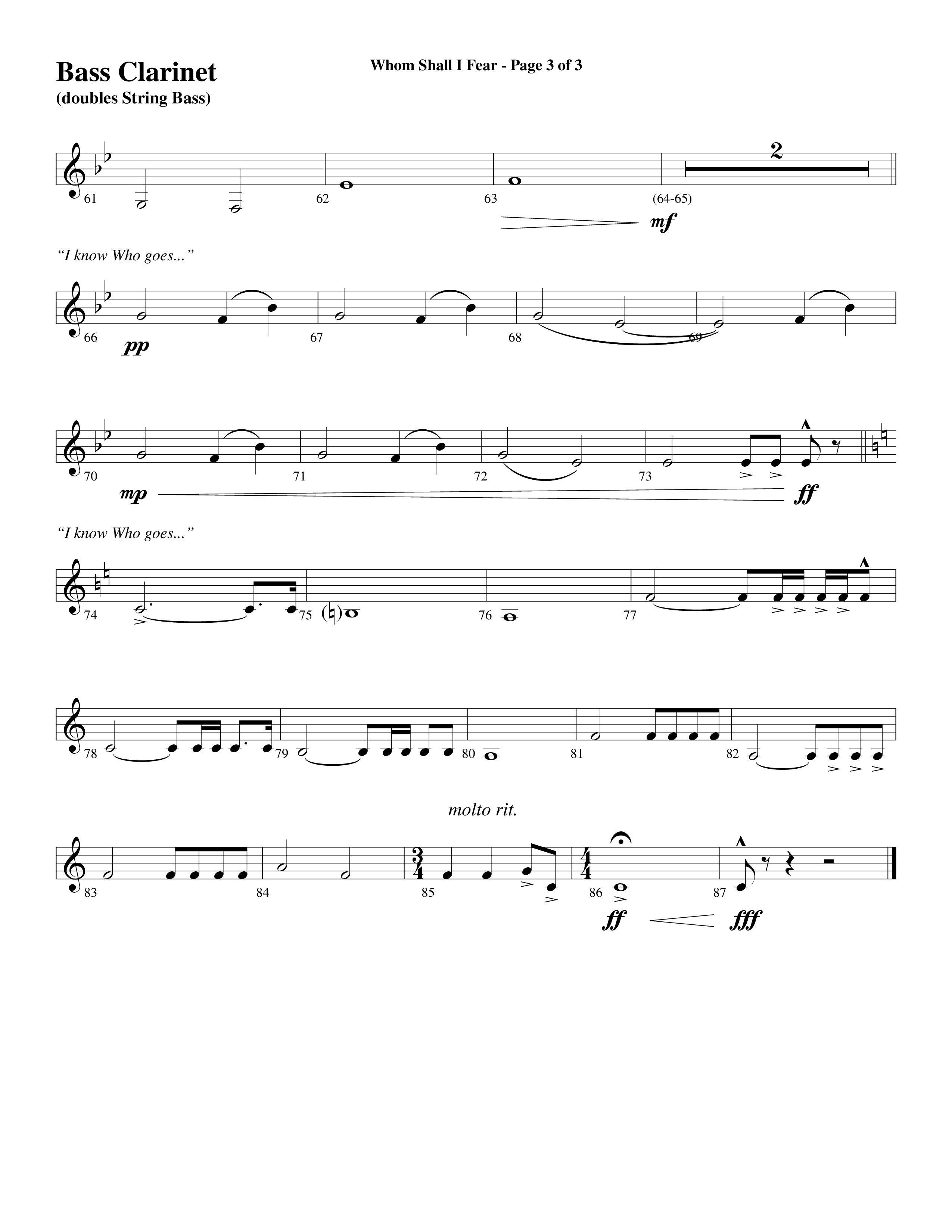 Whom Shall I Fear (God Of Angel Armies) (Choral Anthem SATB) Bass Clarinet (Word Music Choral / Arr. Daniel Semsen)