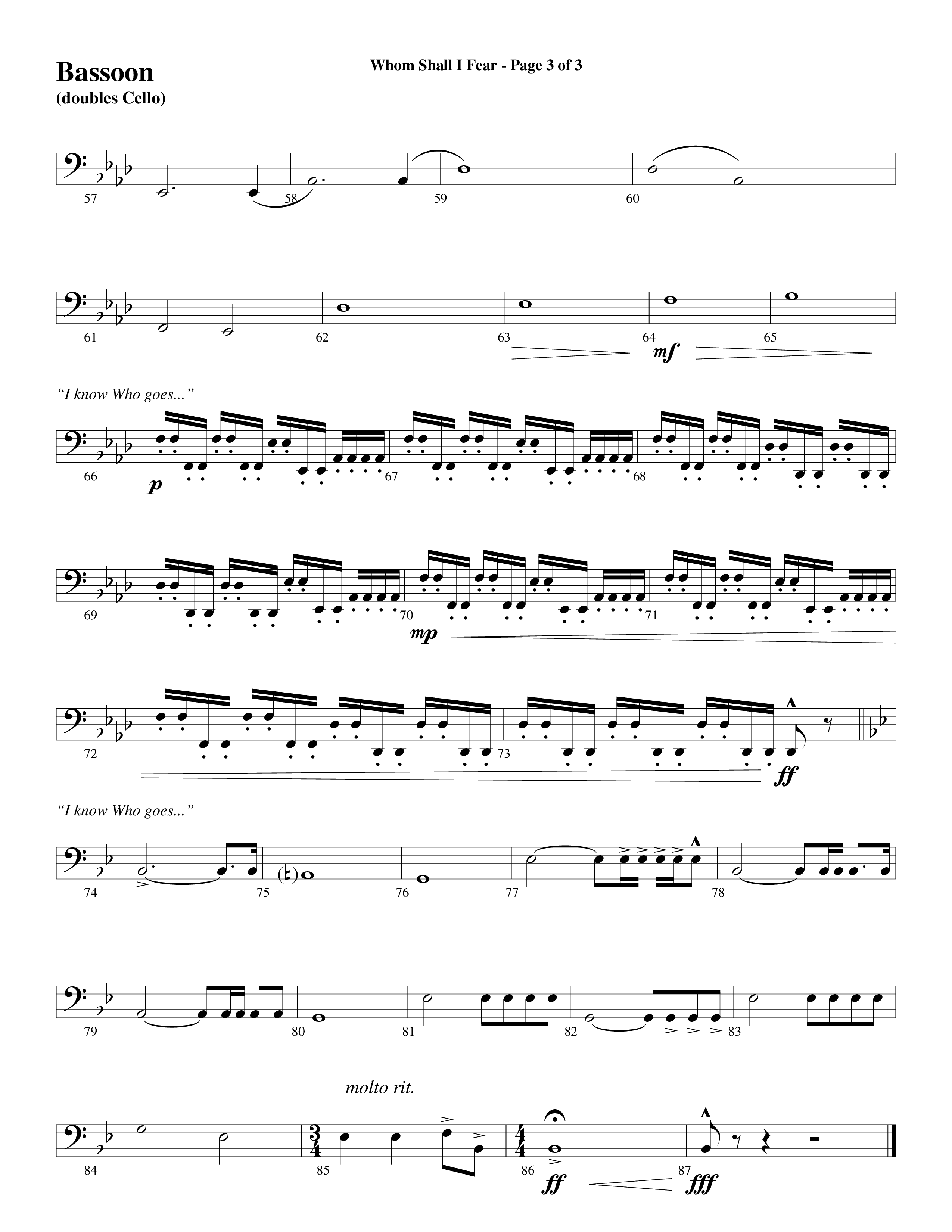 Whom Shall I Fear (God Of Angel Armies) (Choral Anthem SATB) Bassoon (Word Music Choral / Arr. Daniel Semsen)