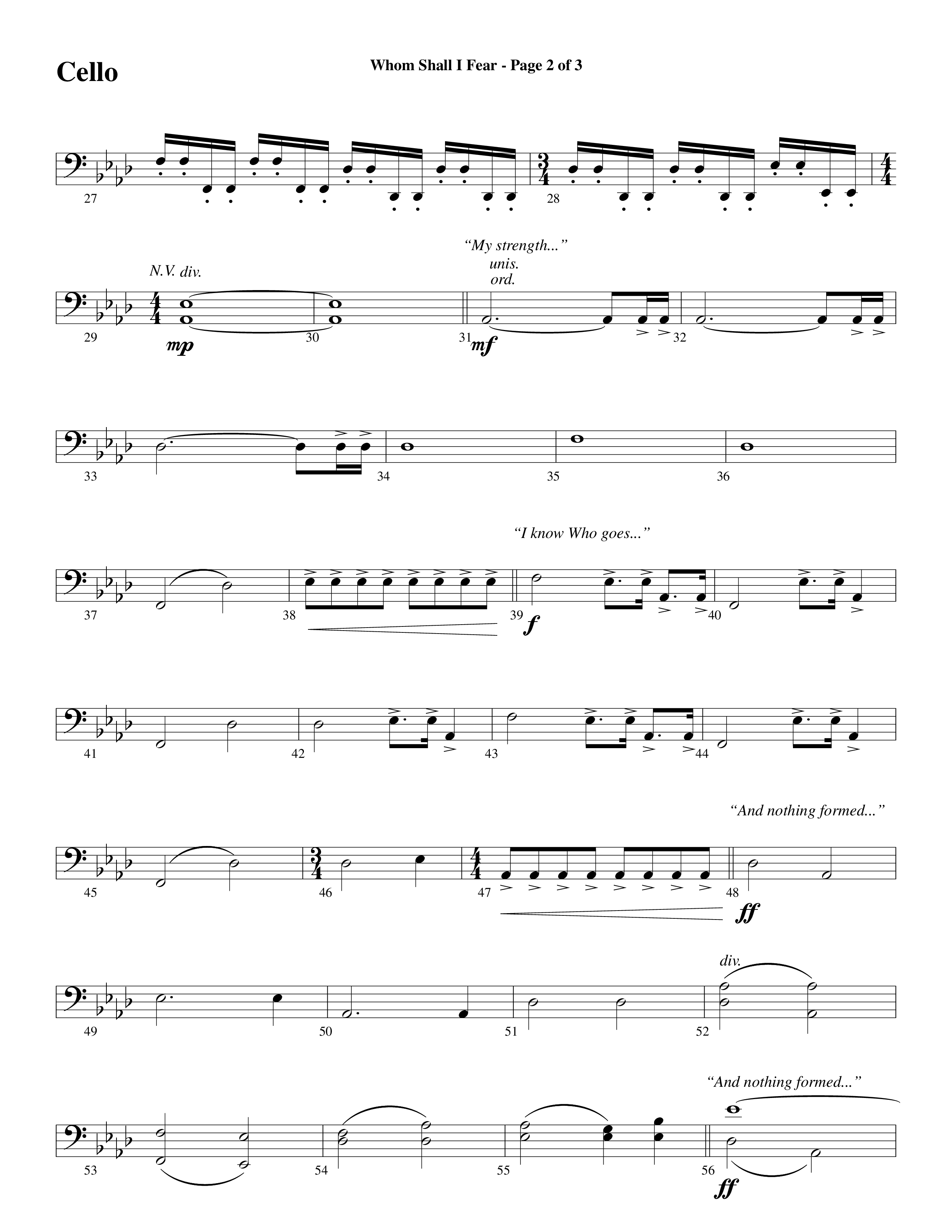 Whom Shall I Fear (God Of Angel Armies) (Choral Anthem SATB) Cello (Word Music Choral / Arr. Daniel Semsen)