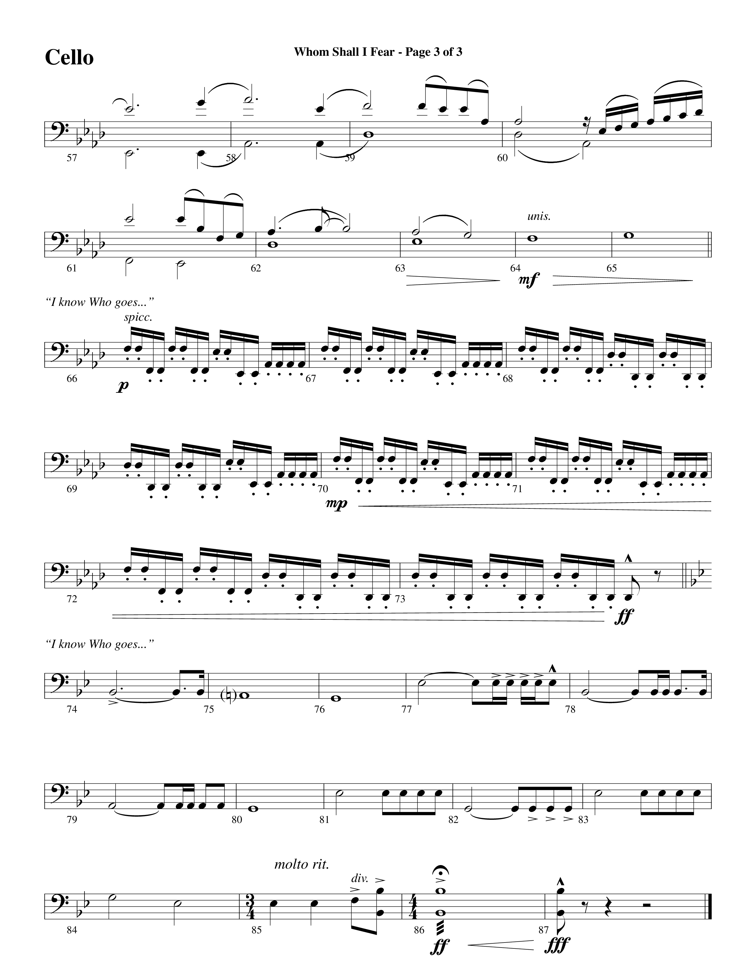 Whom Shall I Fear (God Of Angel Armies) (Choral Anthem SATB) Cello (Word Music Choral / Arr. Daniel Semsen)