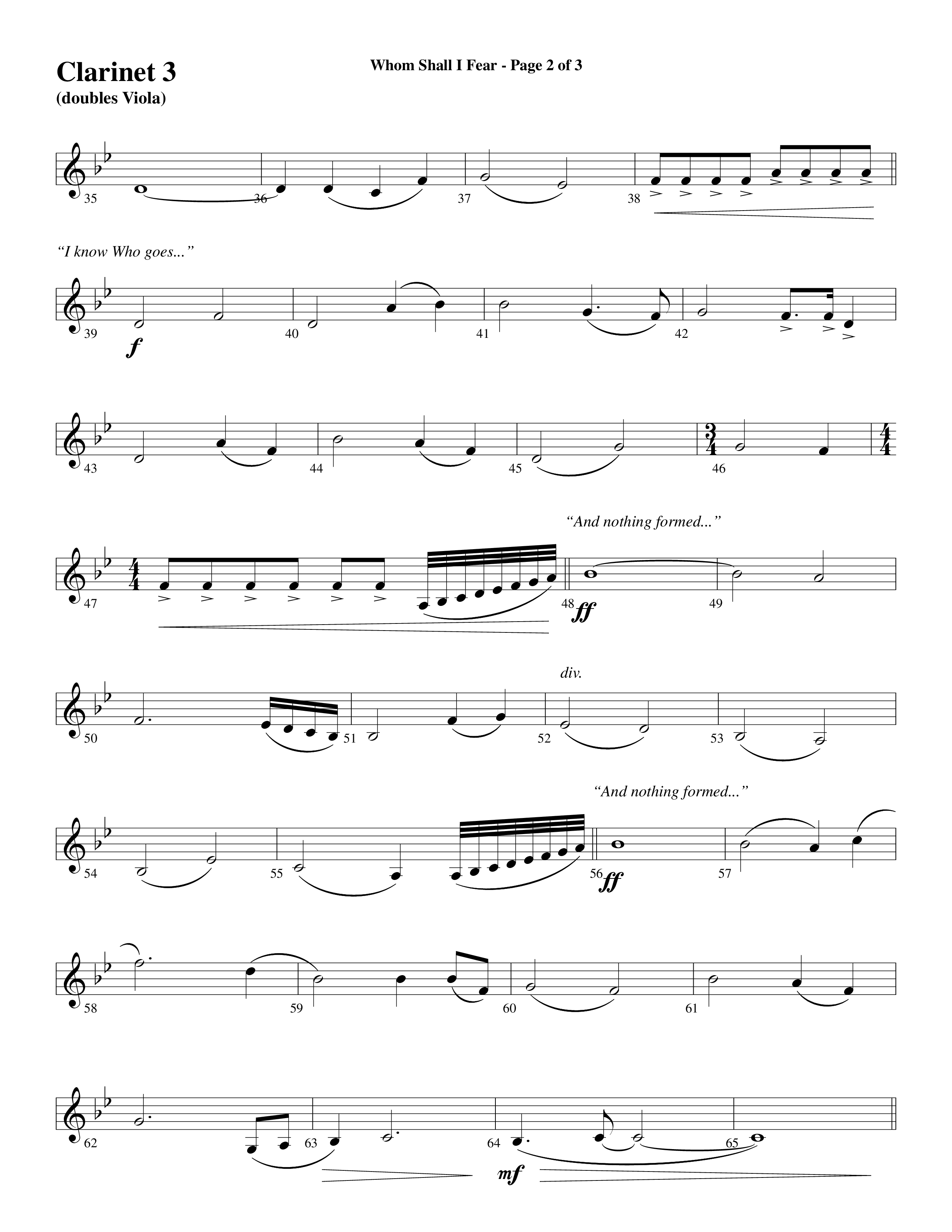 Whom Shall I Fear (God Of Angel Armies) (Choral Anthem SATB) Clarinet 3 (Word Music Choral / Arr. Daniel Semsen)