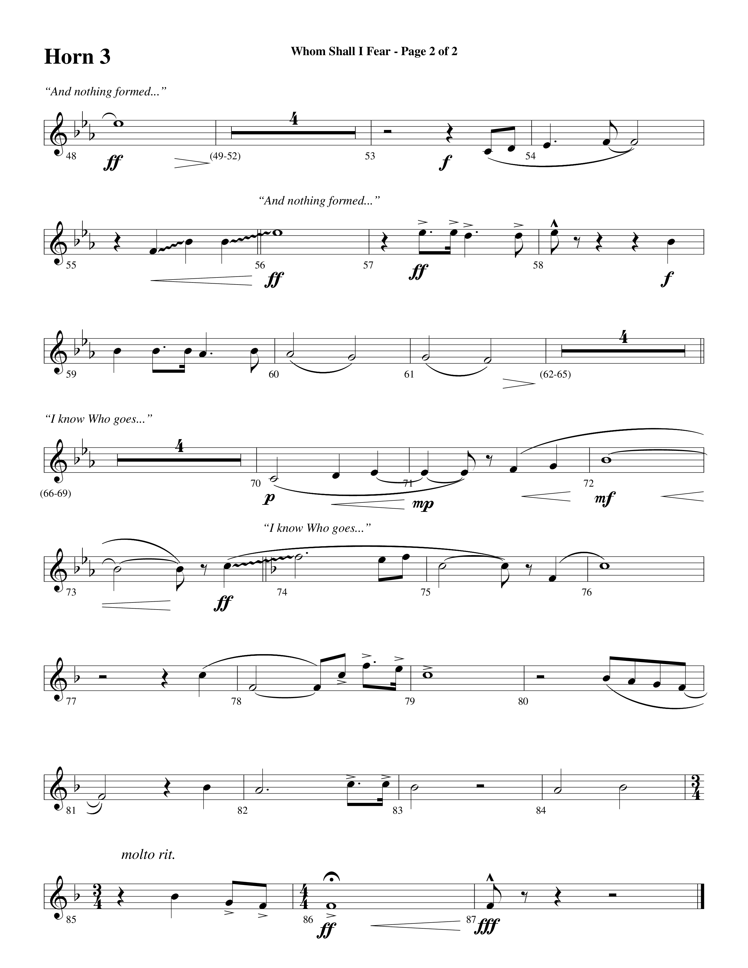 Whom Shall I Fear (God Of Angel Armies) (Choral Anthem SATB) French Horn 3 (Word Music Choral / Arr. Daniel Semsen)