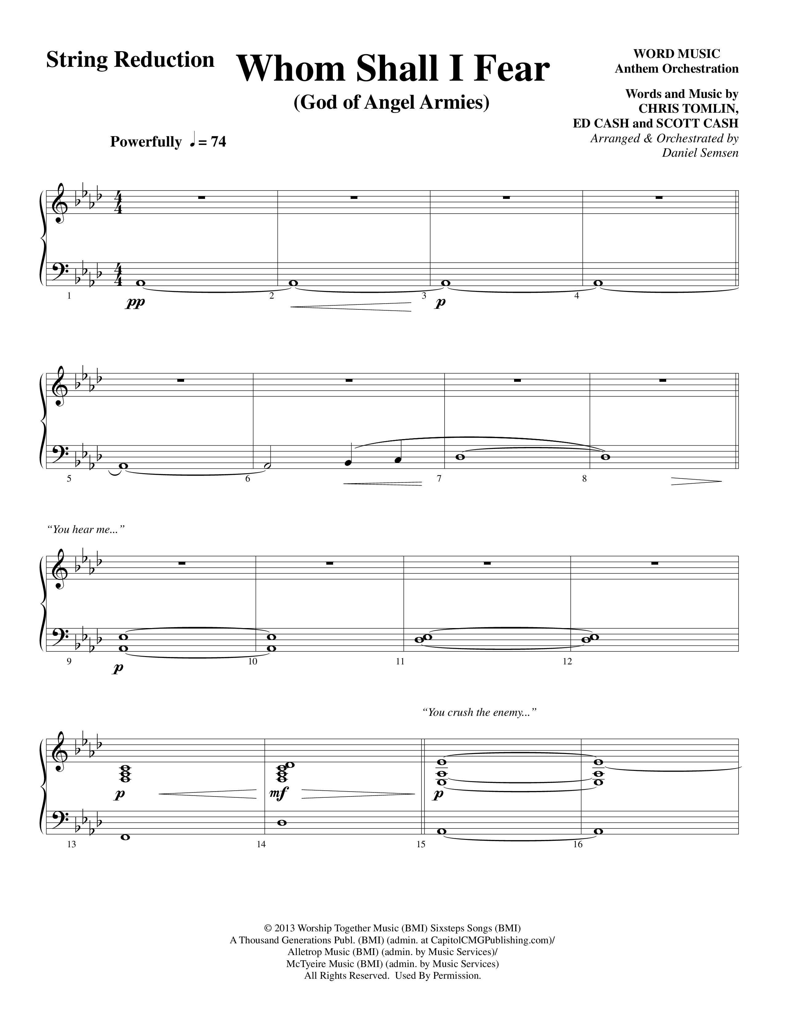 Whom Shall I Fear (God Of Angel Armies) (Choral Anthem SATB) String Reduction (Word Music Choral / Arr. Daniel Semsen)