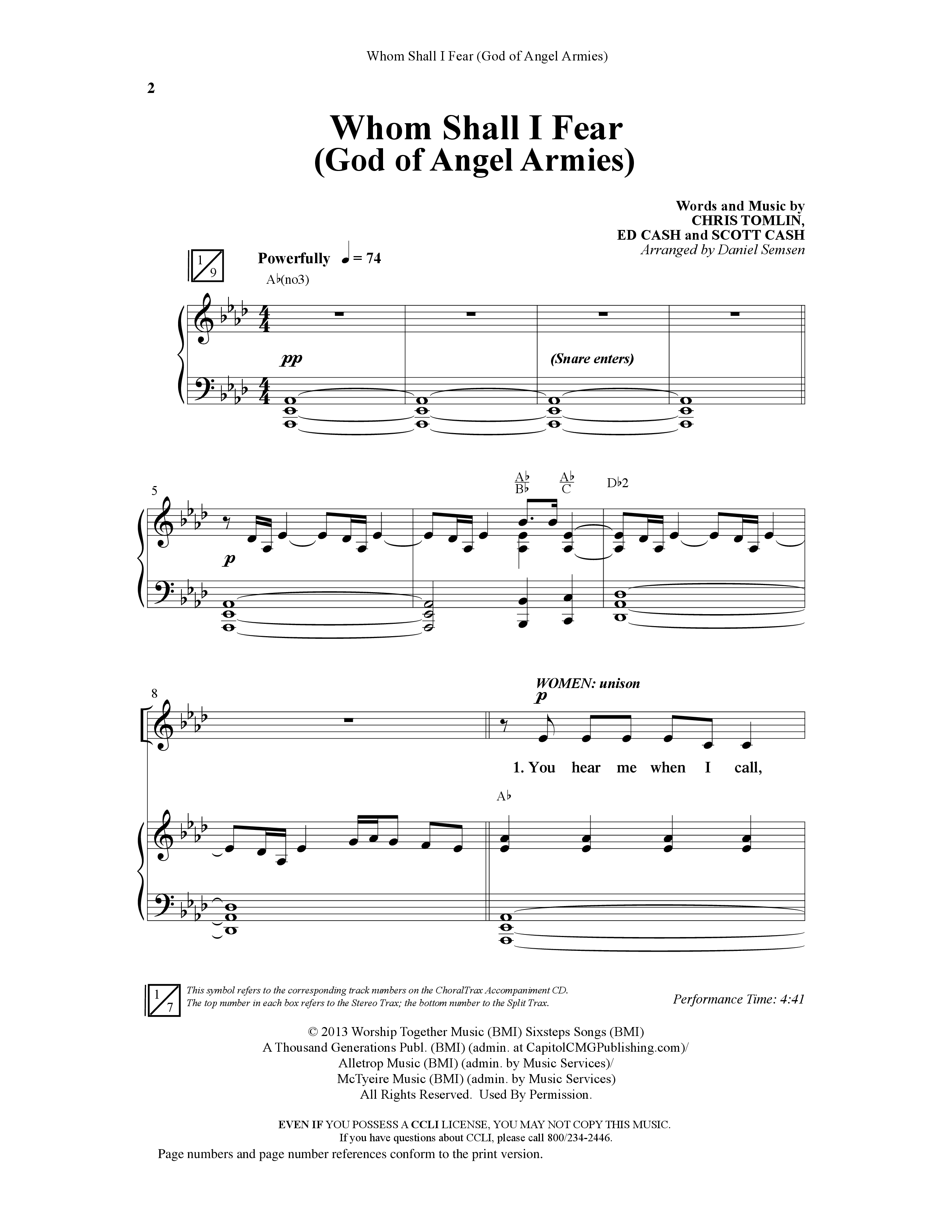 Whom Shall I Fear (God Of Angel Armies) (Choral Anthem SATB) Anthem (SATB/Piano) (Word Music Choral / Arr. Daniel Semsen)