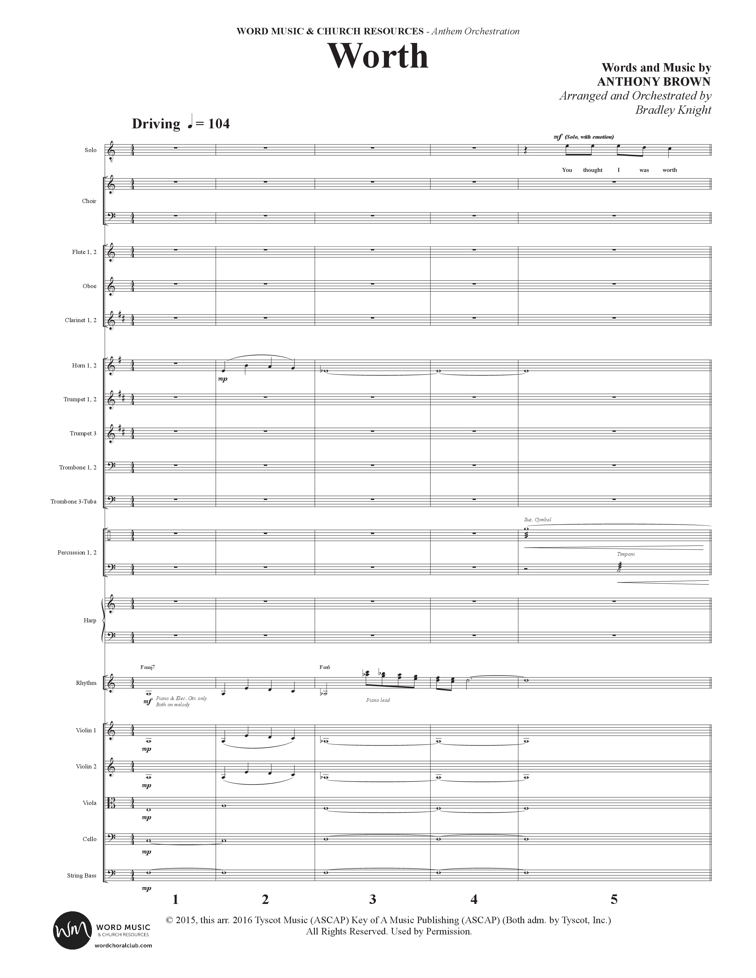 Worth (Choral Anthem SATB) Orchestration (Word Music Choral / Arr. Bradley Knight)