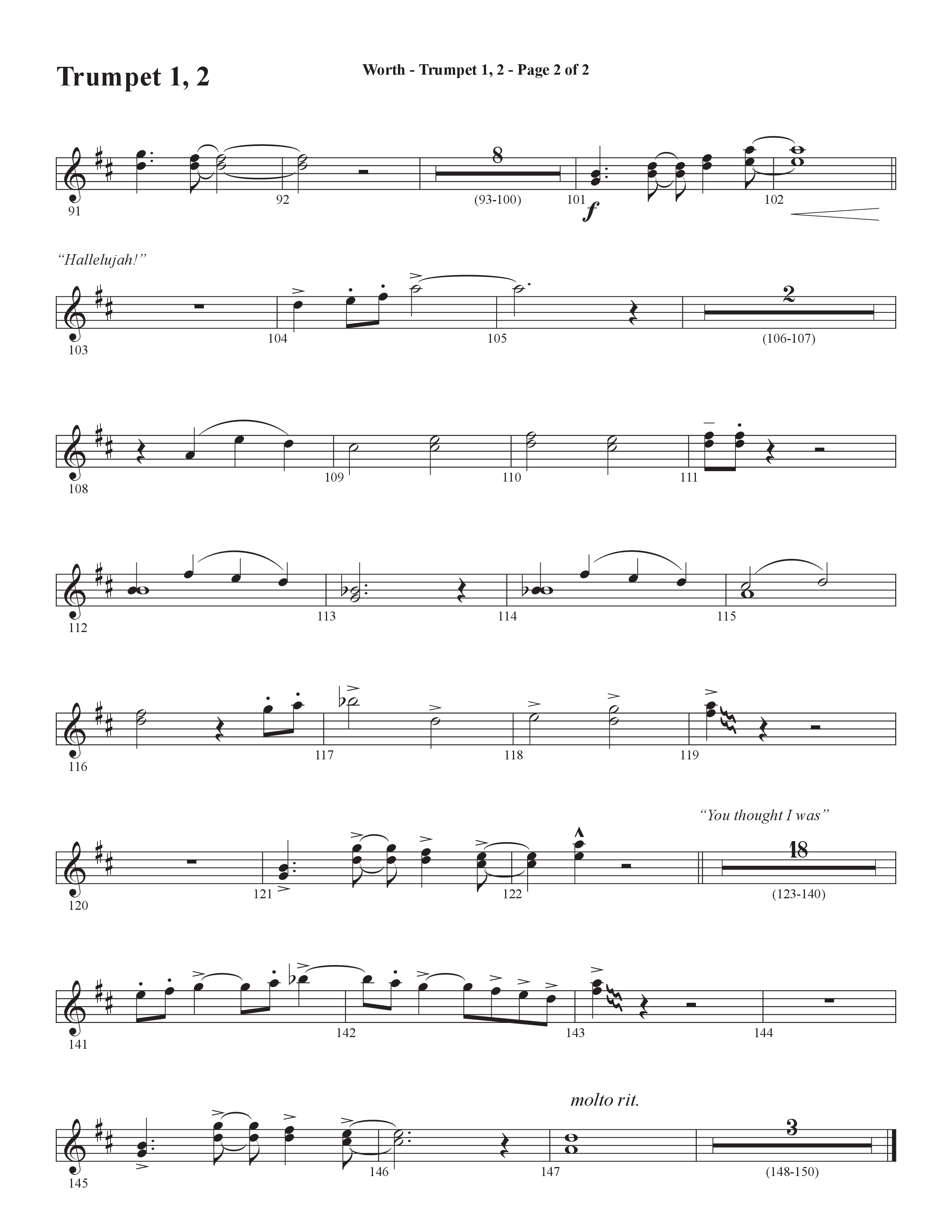 Worth (Choral Anthem SATB) Trumpet 1,2 (Word Music Choral / Arr. Bradley Knight)