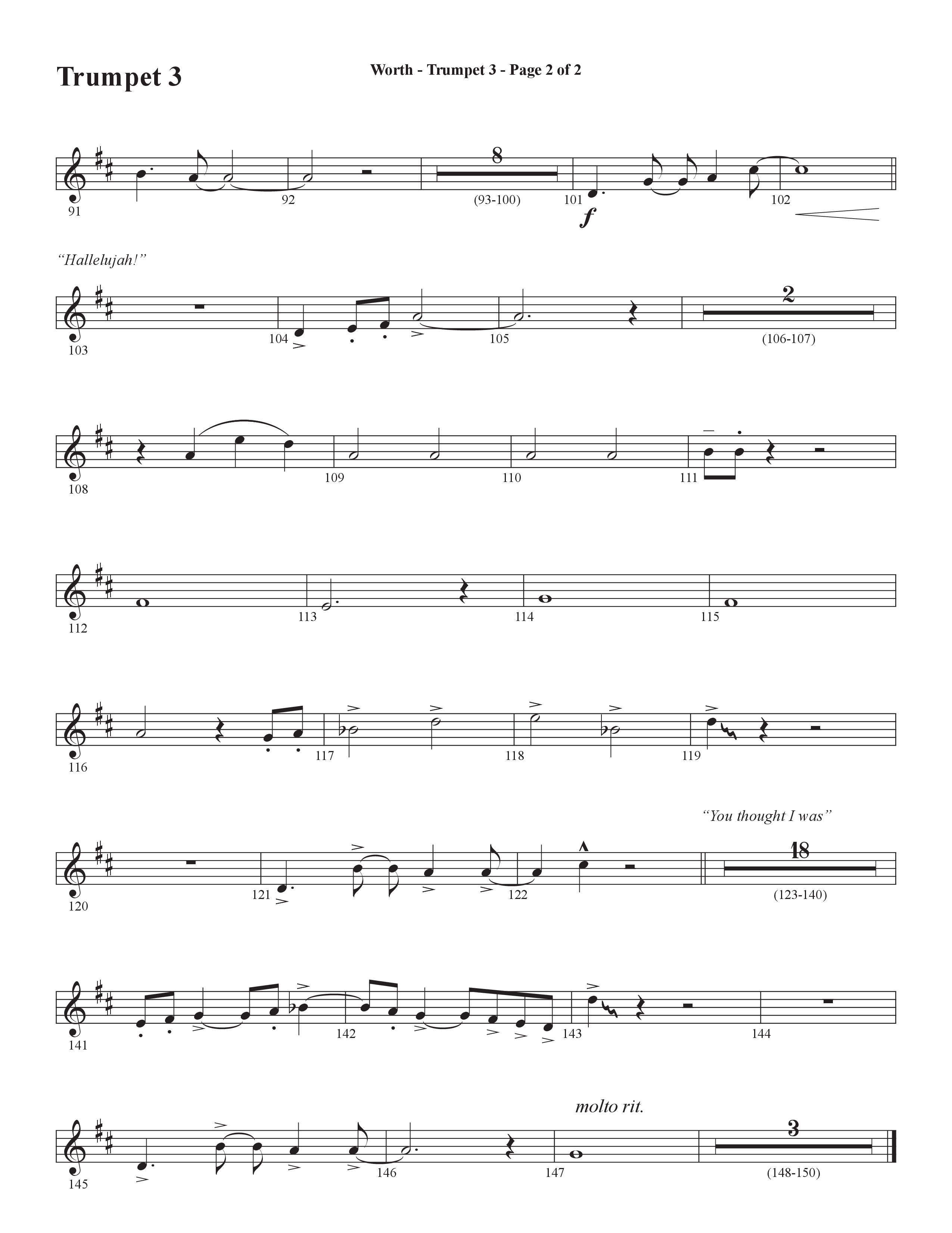 Worth (Choral Anthem SATB) Trumpet 3 (Word Music Choral / Arr. Bradley Knight)