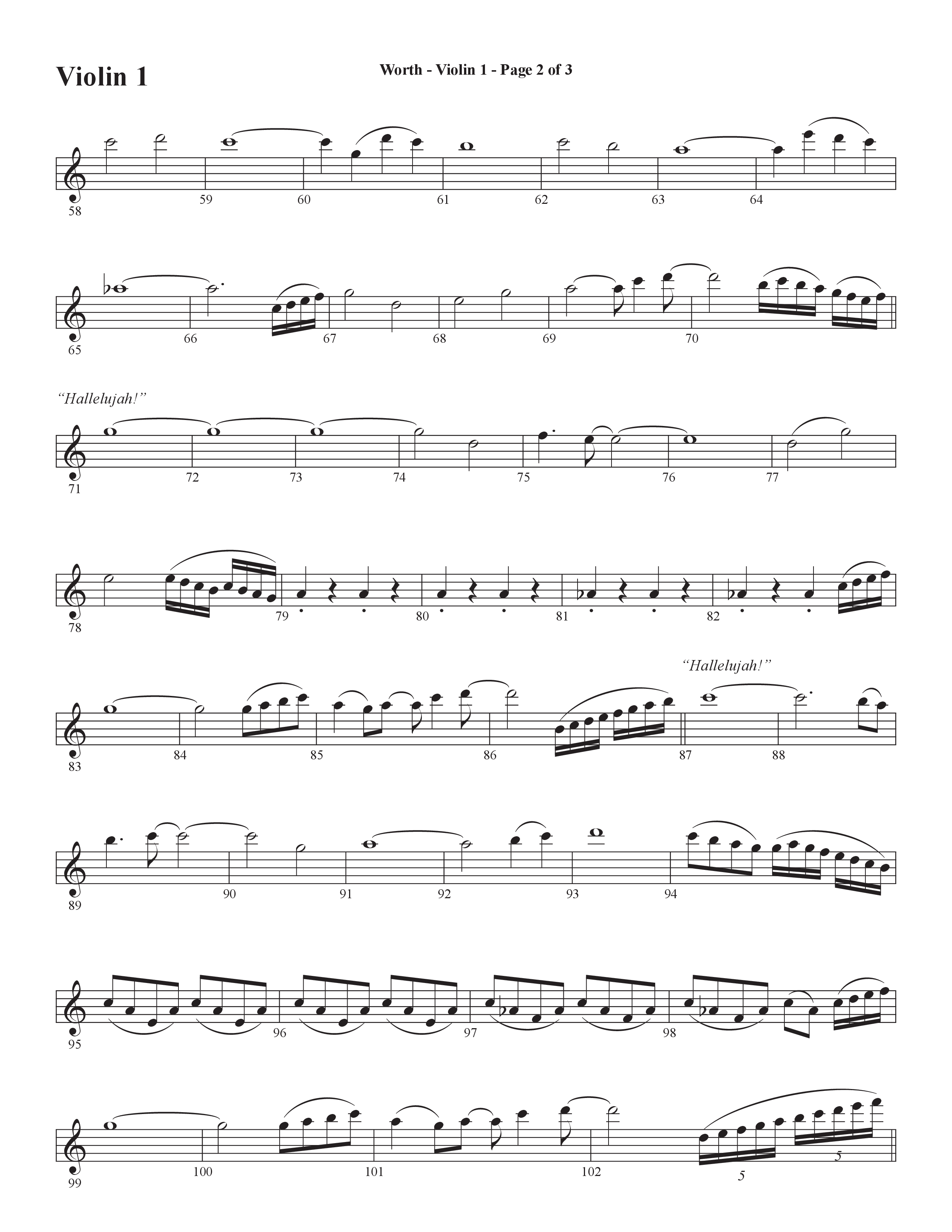 Worth (Choral Anthem SATB) Violin 1 (Word Music Choral / Arr. Bradley Knight)