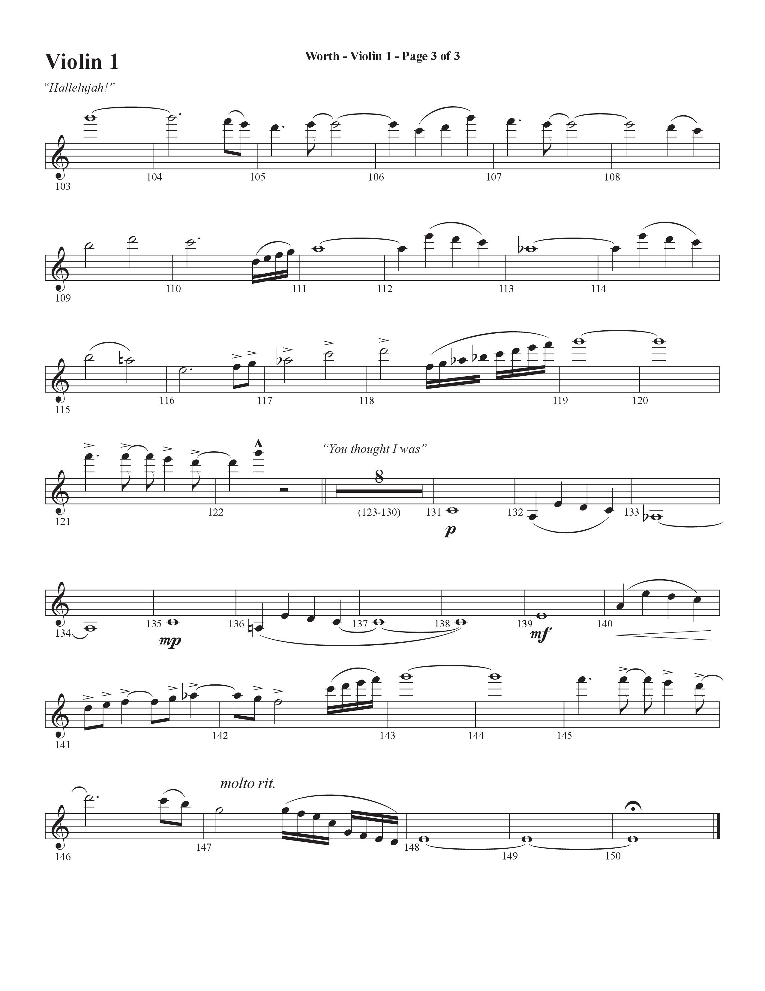 Worth (Choral Anthem SATB) Violin 1 (Word Music Choral / Arr. Bradley Knight)