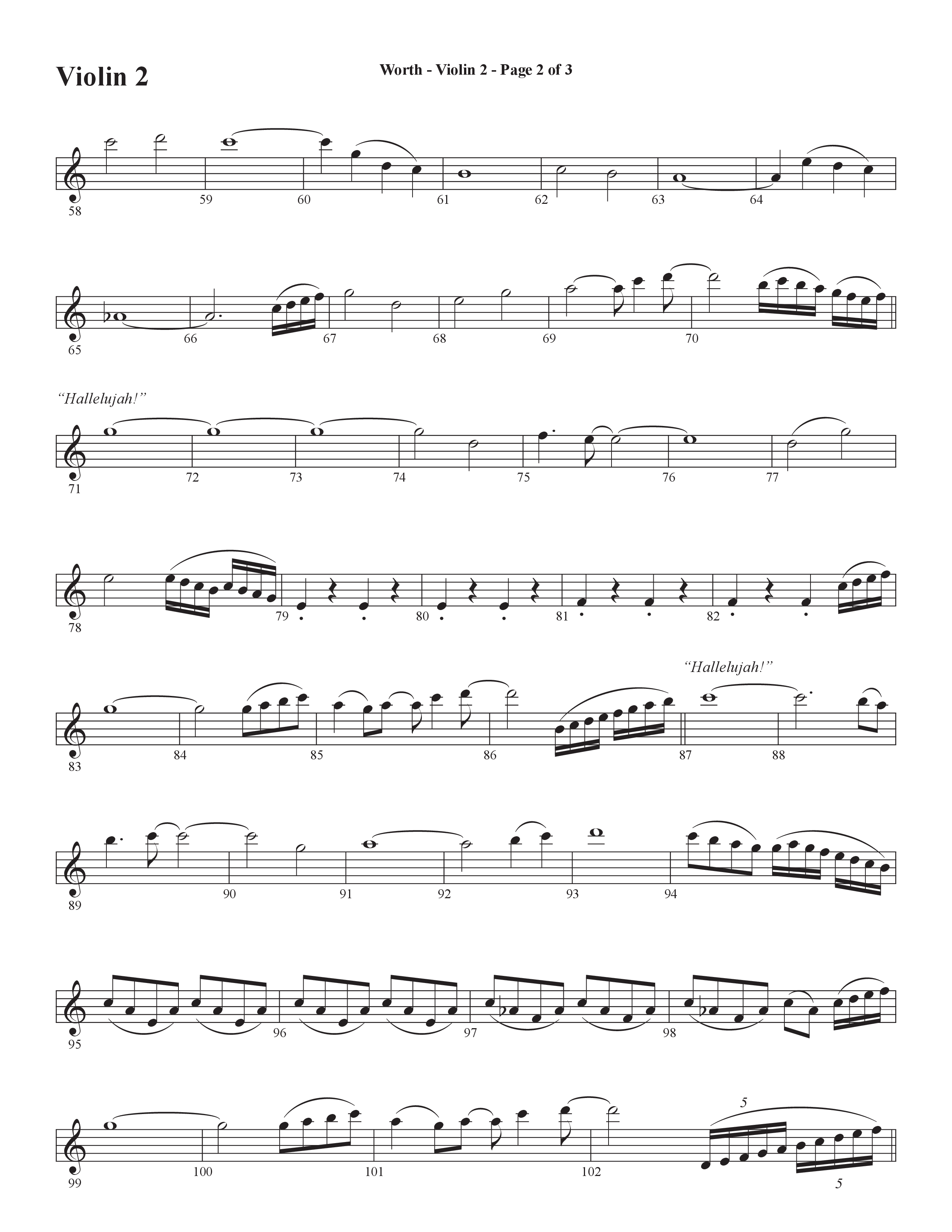 Worth (Choral Anthem SATB) Violin 2 (Word Music Choral / Arr. Bradley Knight)