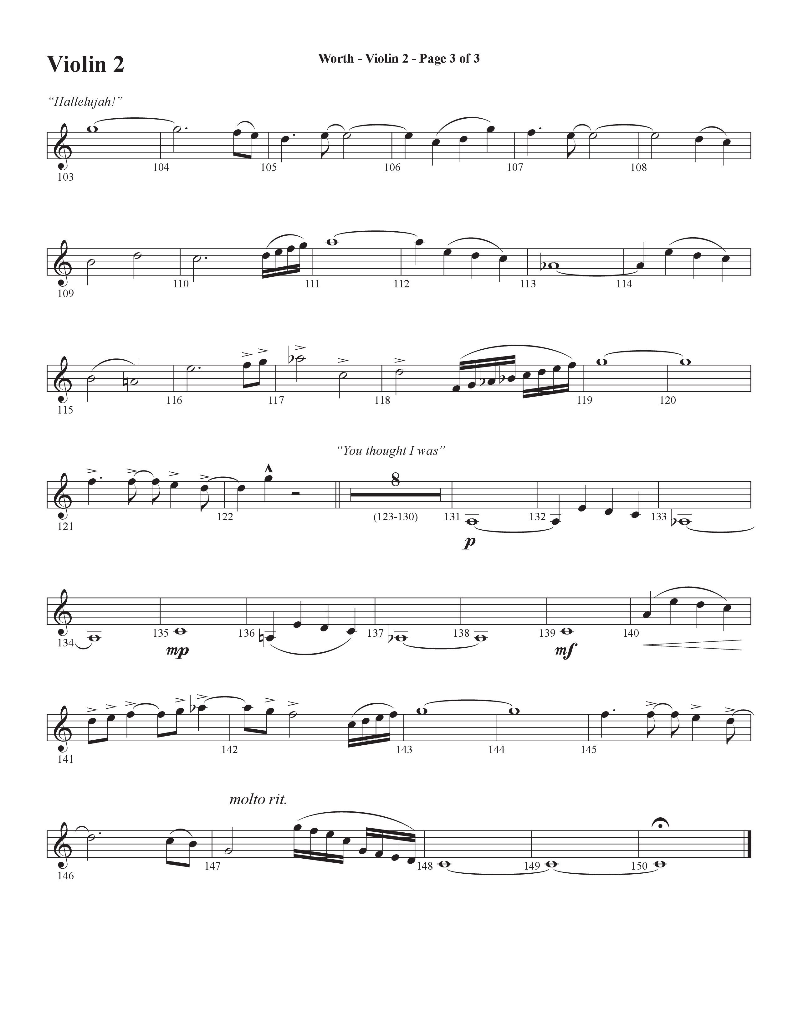 Worth (Choral Anthem SATB) Violin 2 (Word Music Choral / Arr. Bradley Knight)