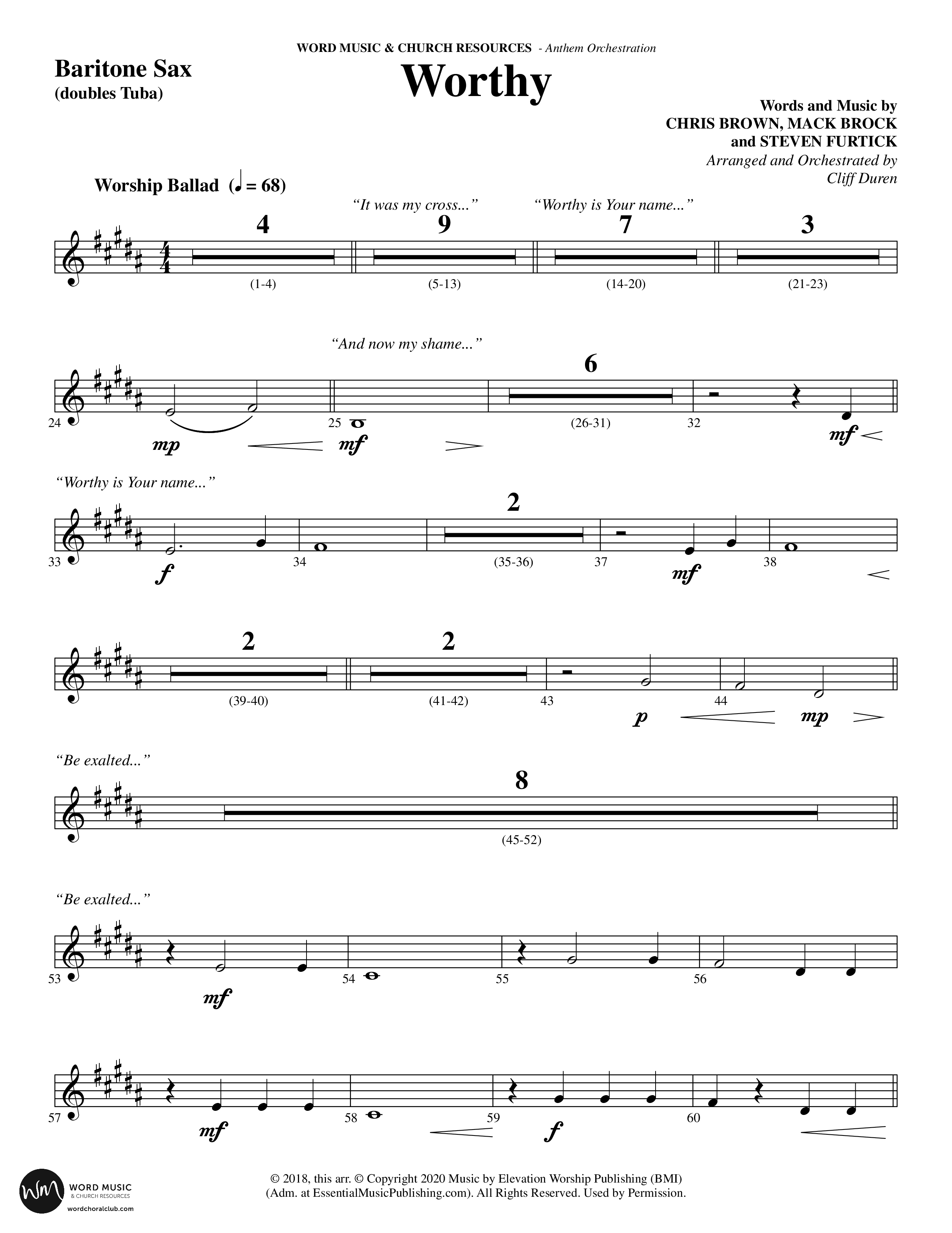 Worthy (Choral Anthem SATB) Bari Sax (Word Music Choral / Arr. Cliff Duren)