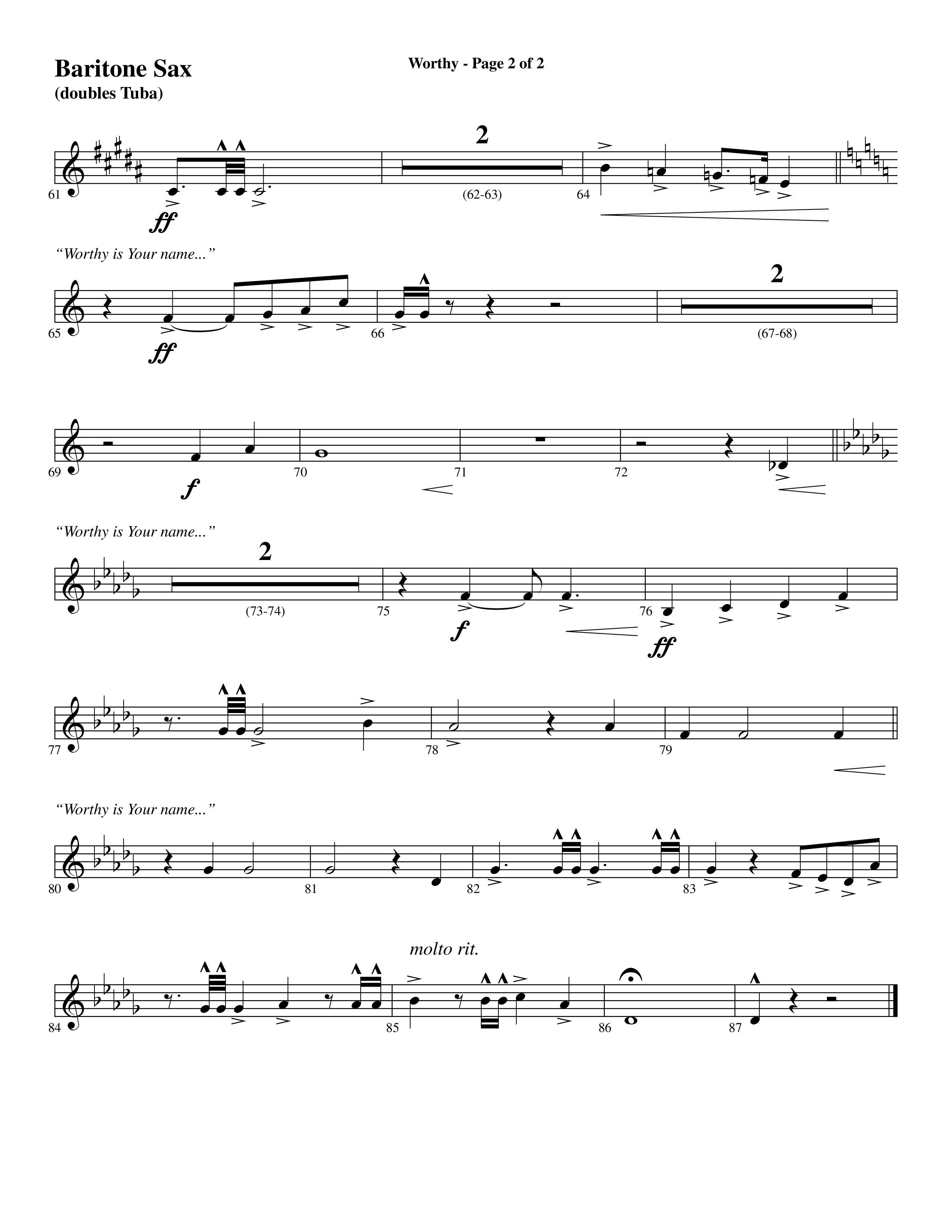 Worthy (Choral Anthem SATB) Bari Sax (Word Music Choral / Arr. Cliff Duren)