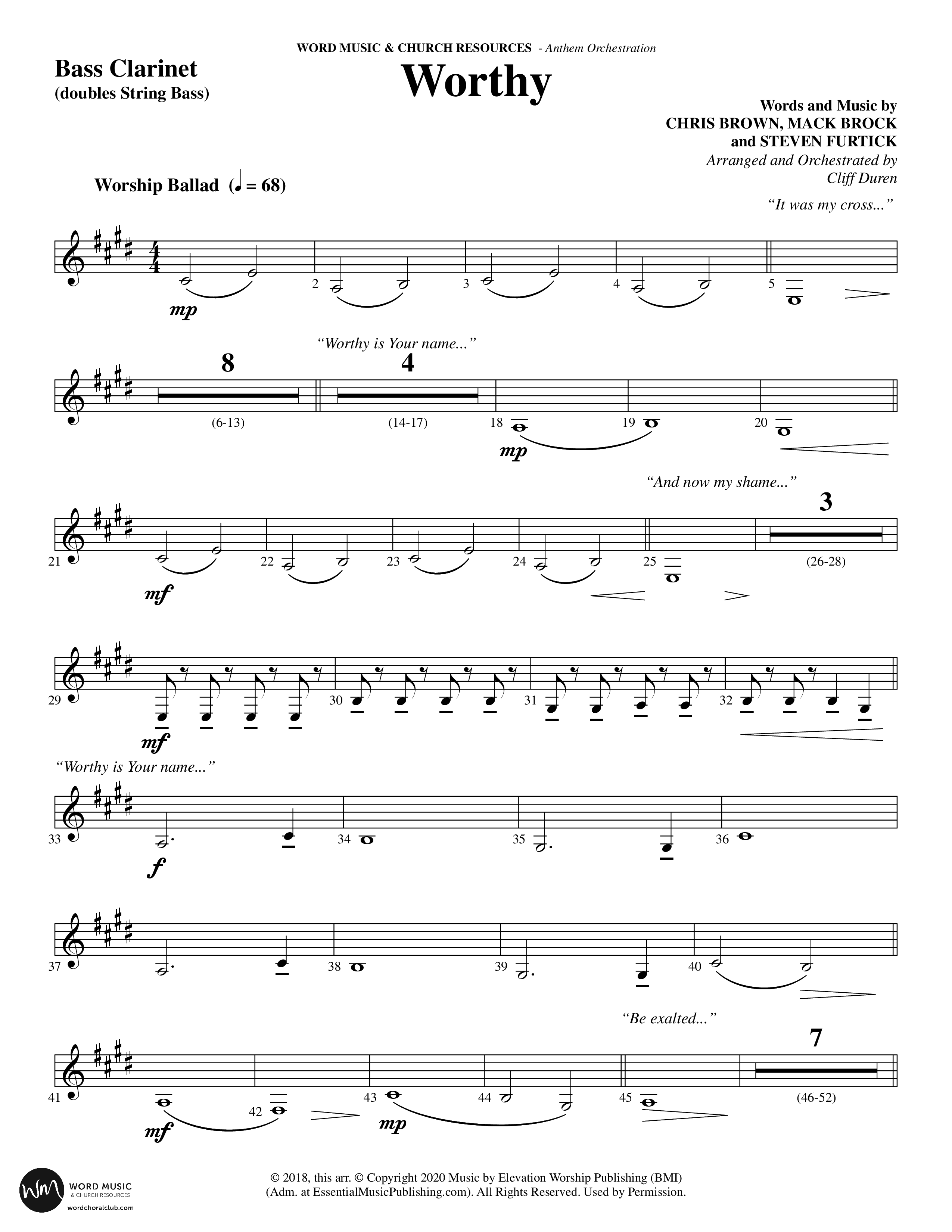 Worthy (Choral Anthem SATB) Bass Clarinet (Word Music Choral / Arr. Cliff Duren)