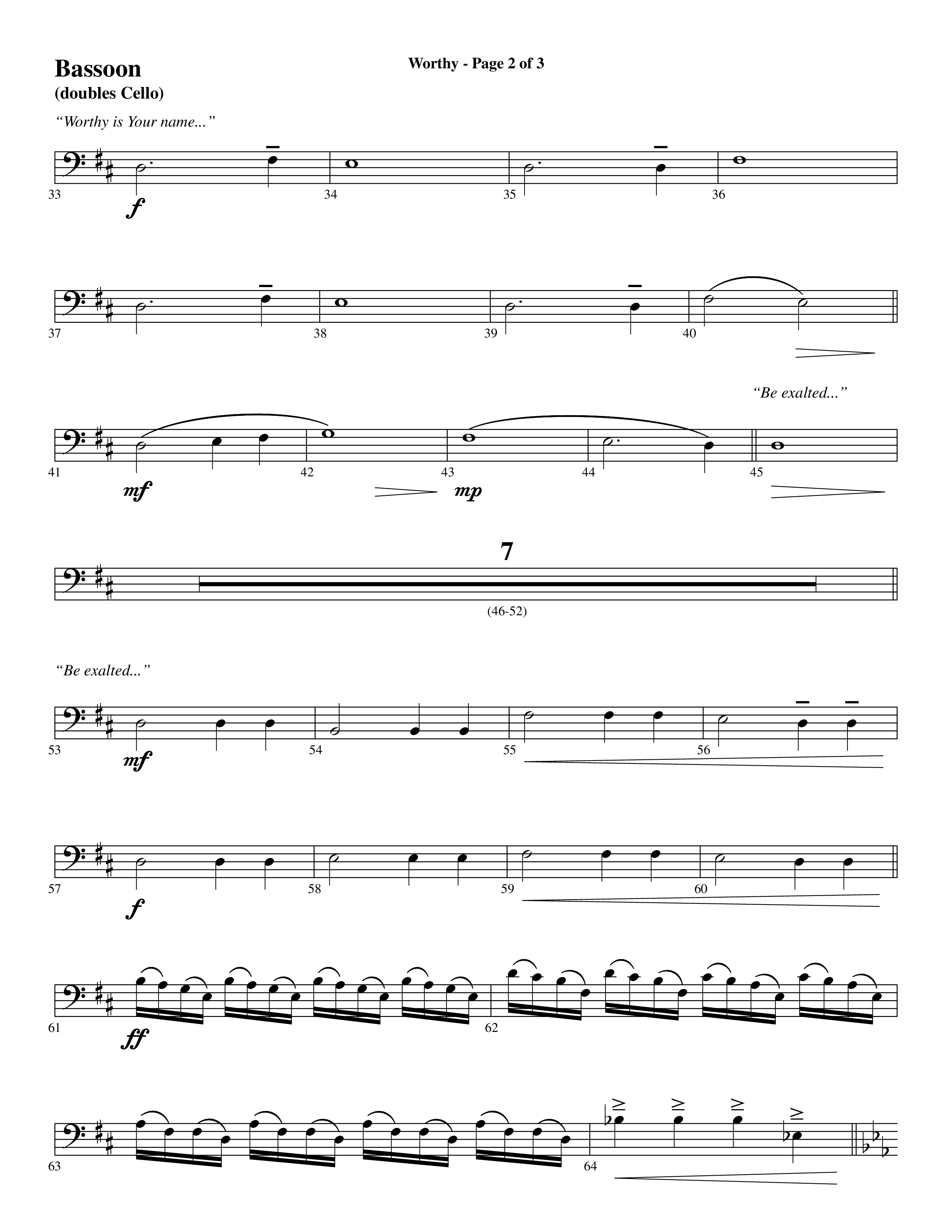 Worthy (Choral Anthem SATB) Bassoon (Word Music Choral / Arr. Cliff Duren)