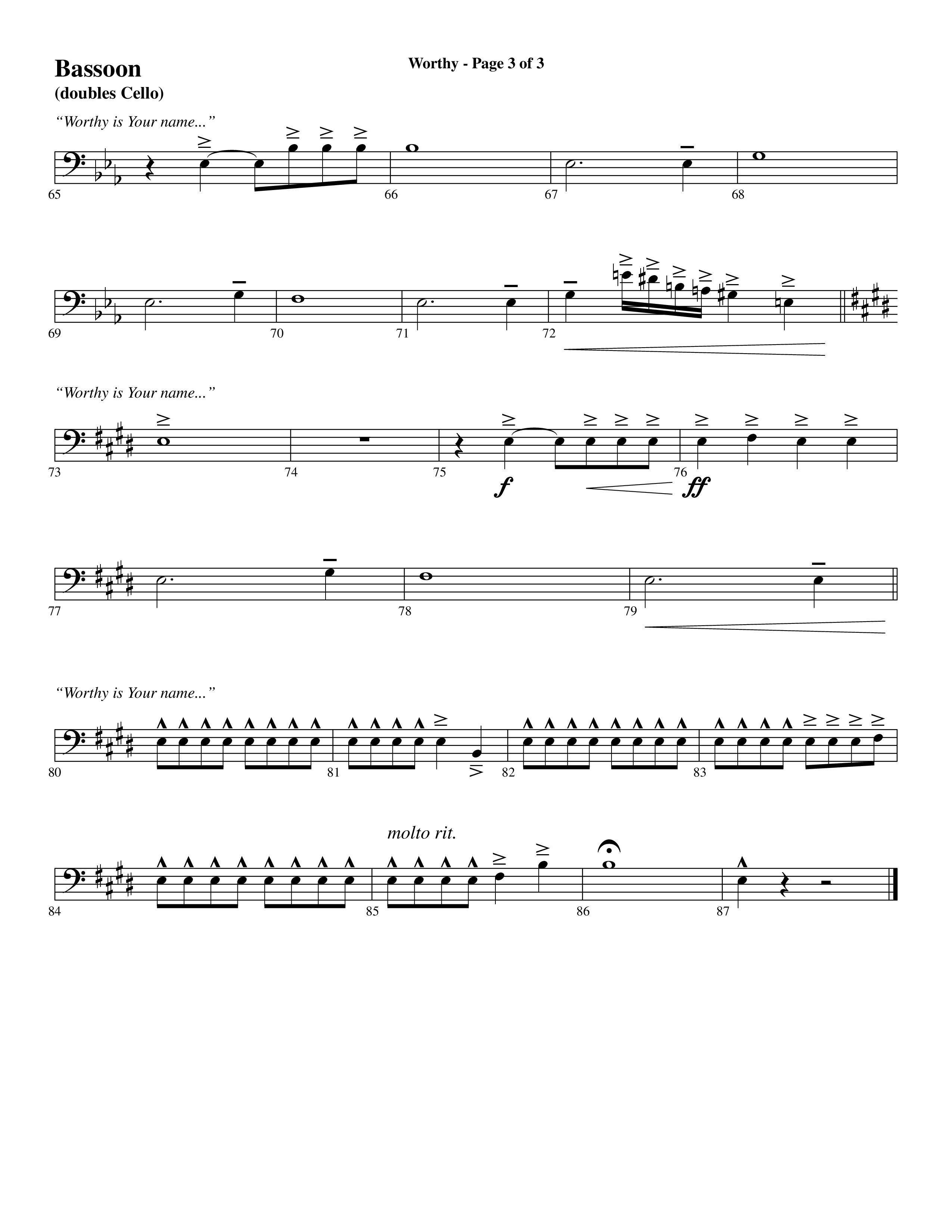 Worthy (Choral Anthem SATB) Bassoon (Word Music Choral / Arr. Cliff Duren)
