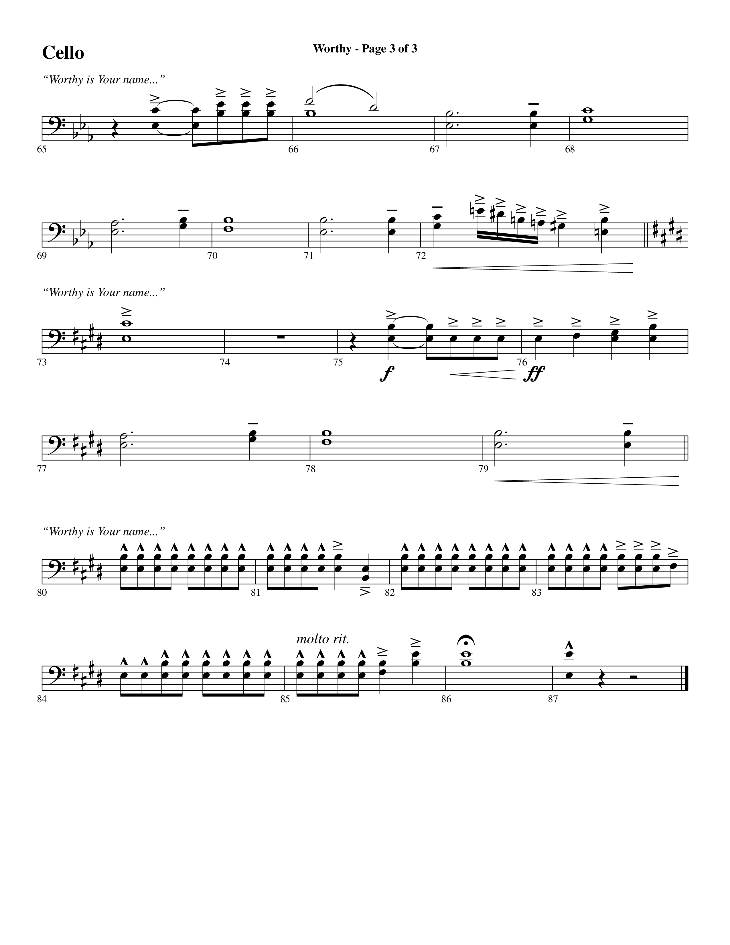 Worthy (Choral Anthem SATB) Cello (Word Music Choral / Arr. Cliff Duren)