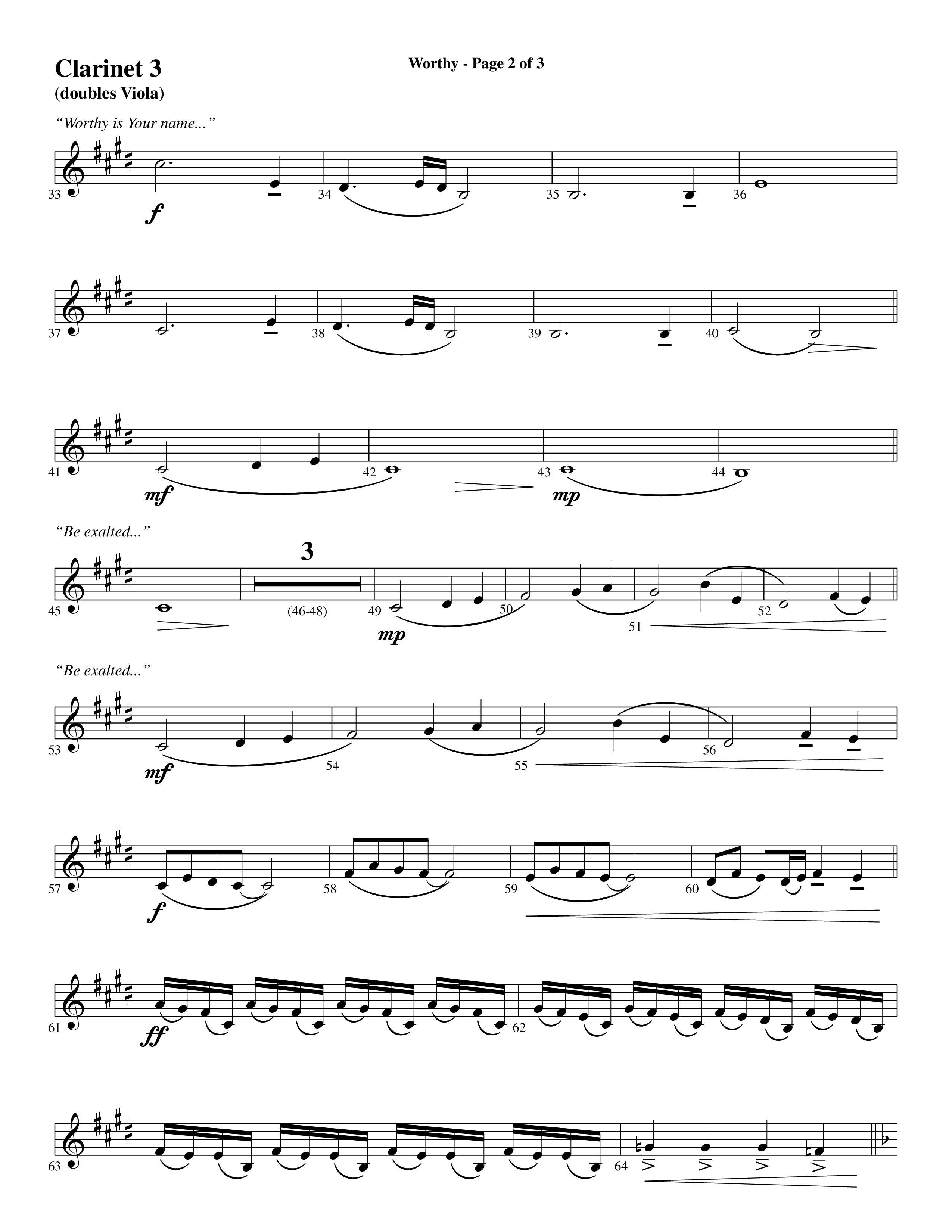Worthy (Choral Anthem SATB) Clarinet 3 (Word Music Choral / Arr. Cliff Duren)