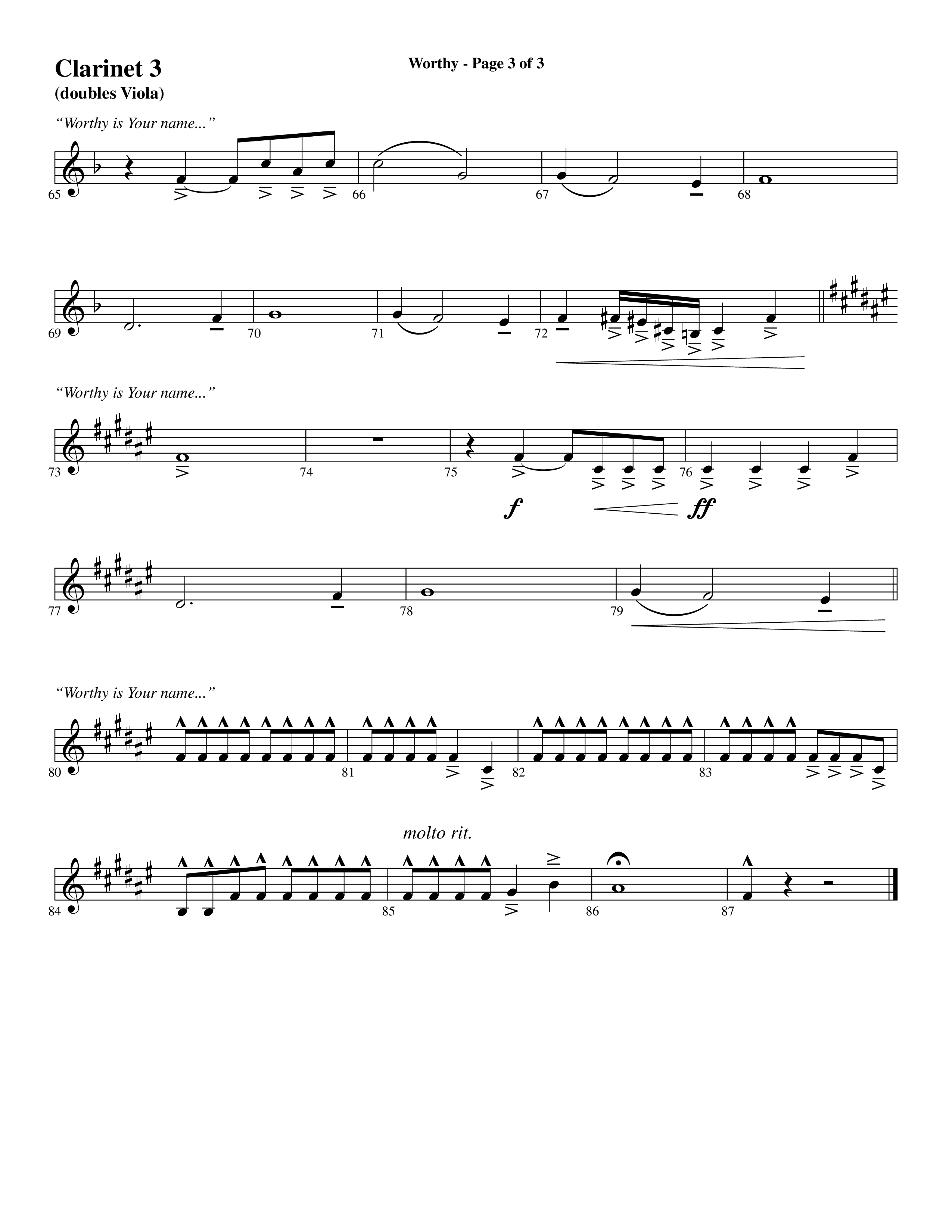 Worthy (Choral Anthem SATB) Clarinet 3 (Word Music Choral / Arr. Cliff Duren)