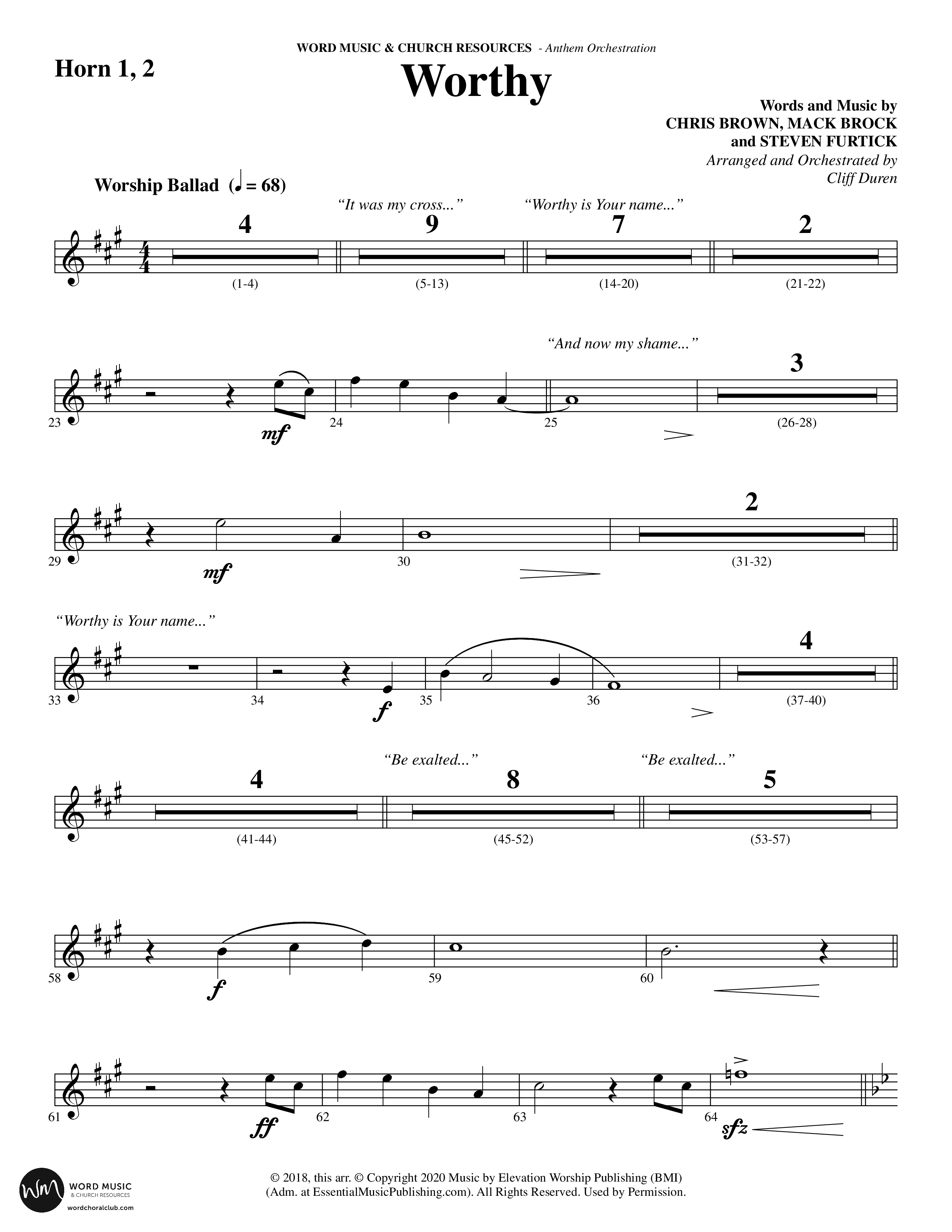 Worthy (Choral Anthem SATB) French Horn 1/2 (Word Music Choral / Arr. Cliff Duren)