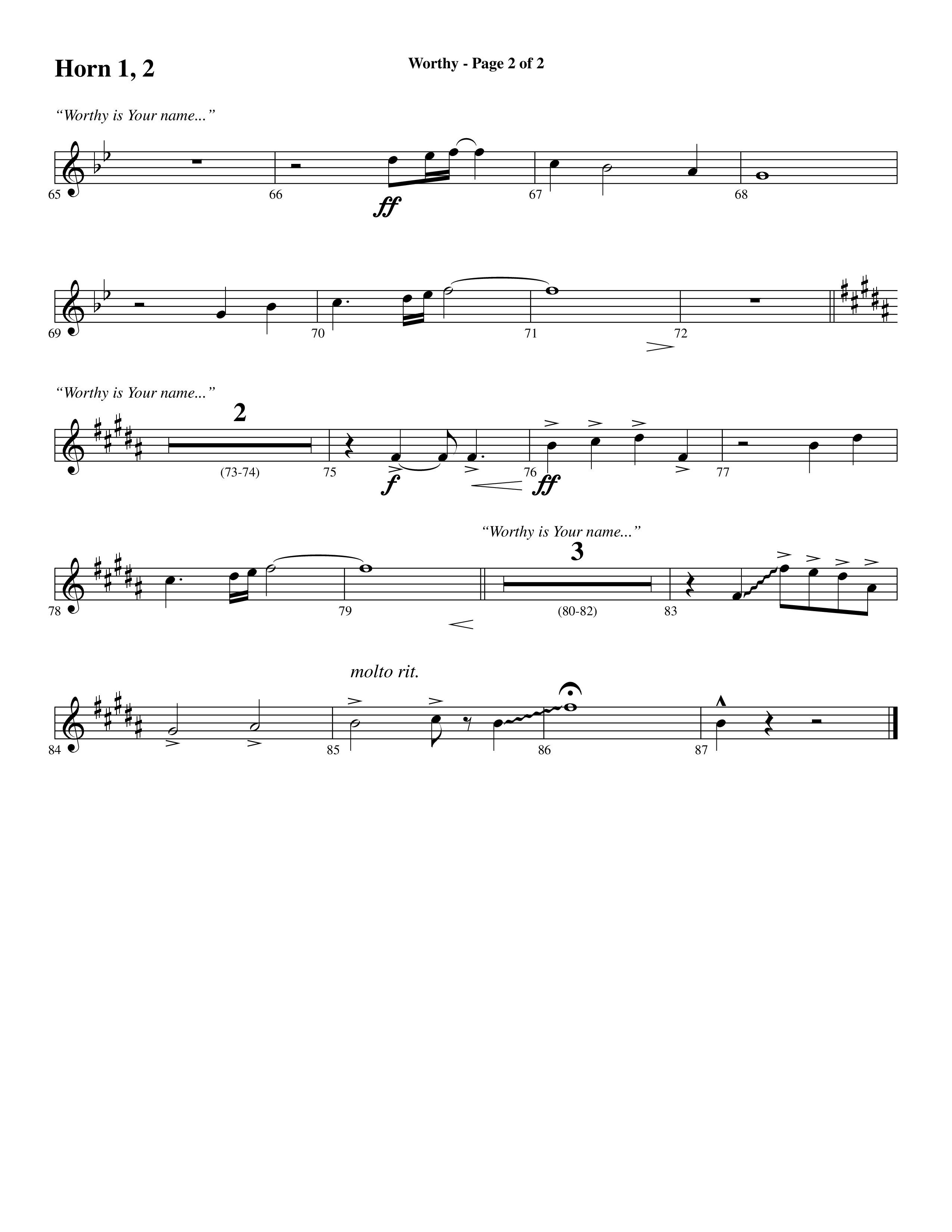 Worthy (Choral Anthem SATB) French Horn 1/2 (Word Music Choral / Arr. Cliff Duren)