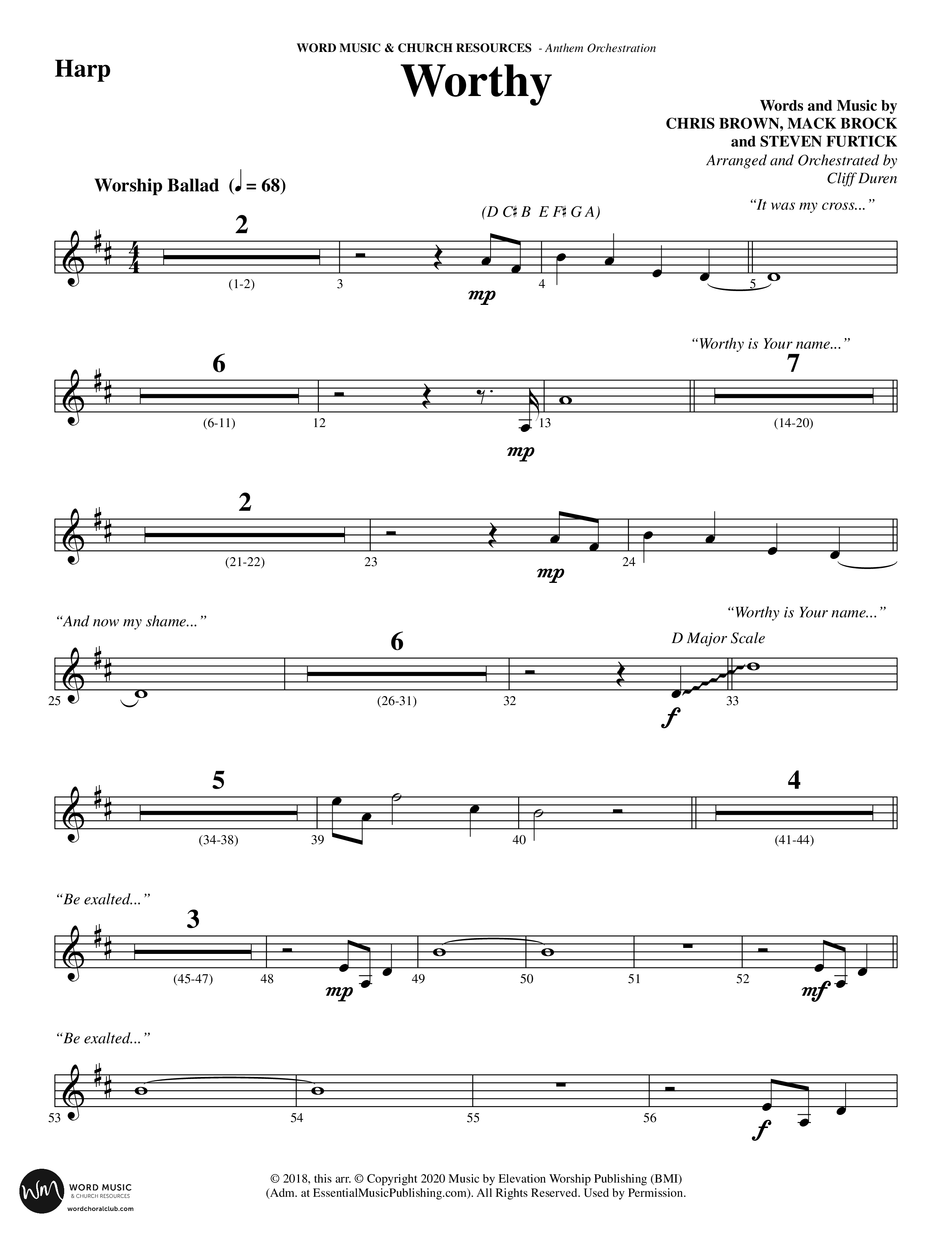 Worthy (Choral Anthem SATB) Harp (Word Music Choral / Arr. Cliff Duren)