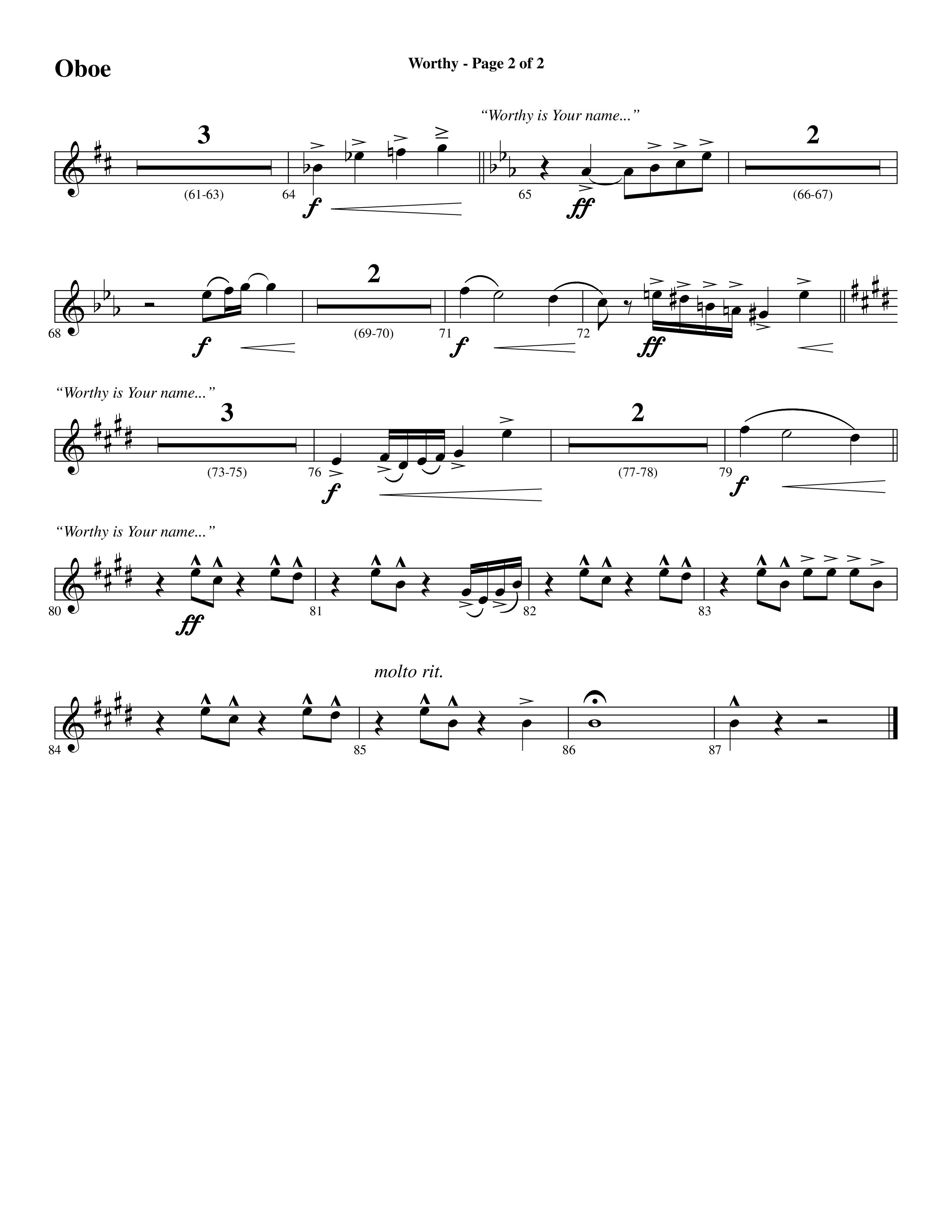 Worthy (Choral Anthem SATB) Oboe (Word Music Choral / Arr. Cliff Duren)