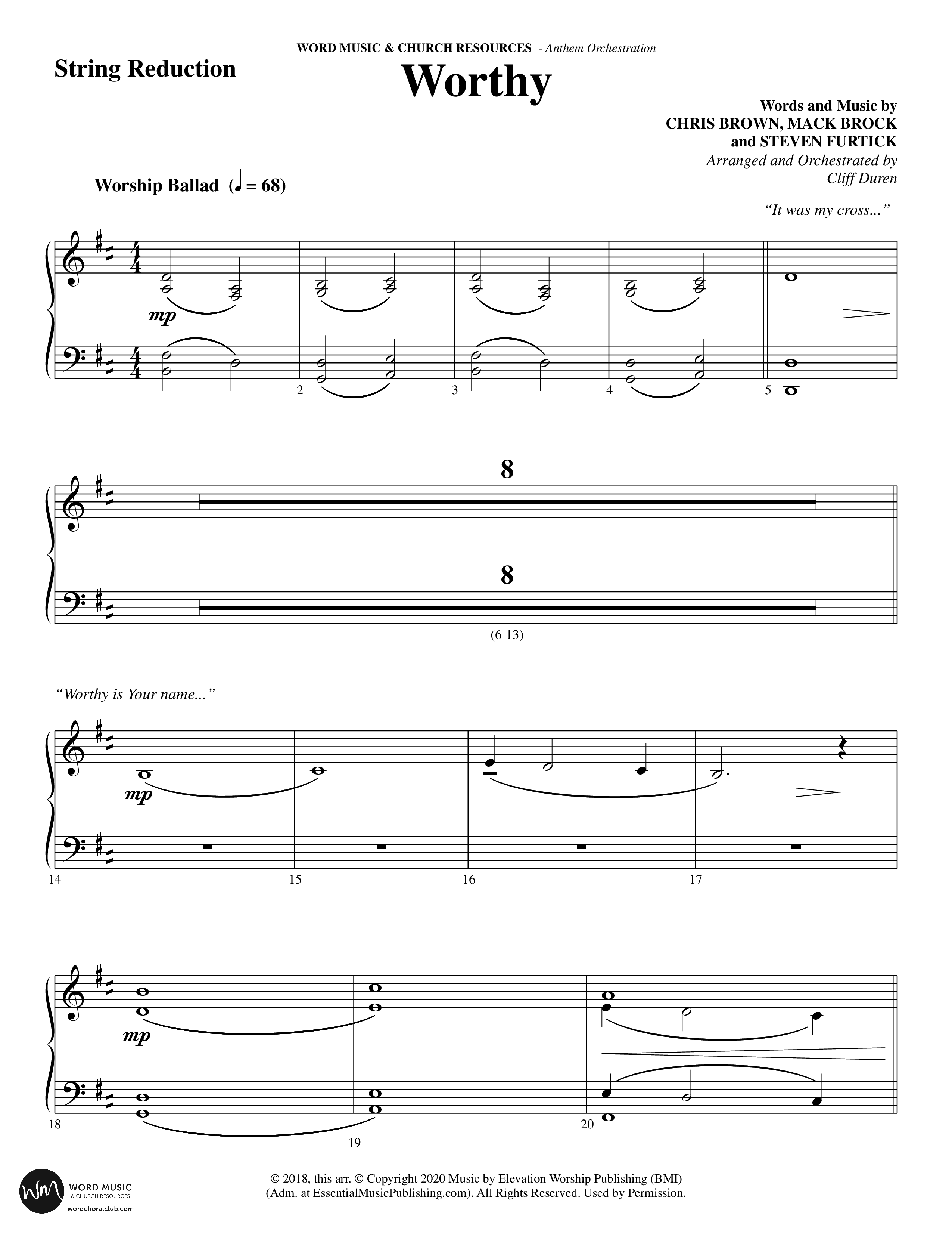 Worthy (Choral Anthem SATB) String Reduction (Word Music Choral / Arr. Cliff Duren)