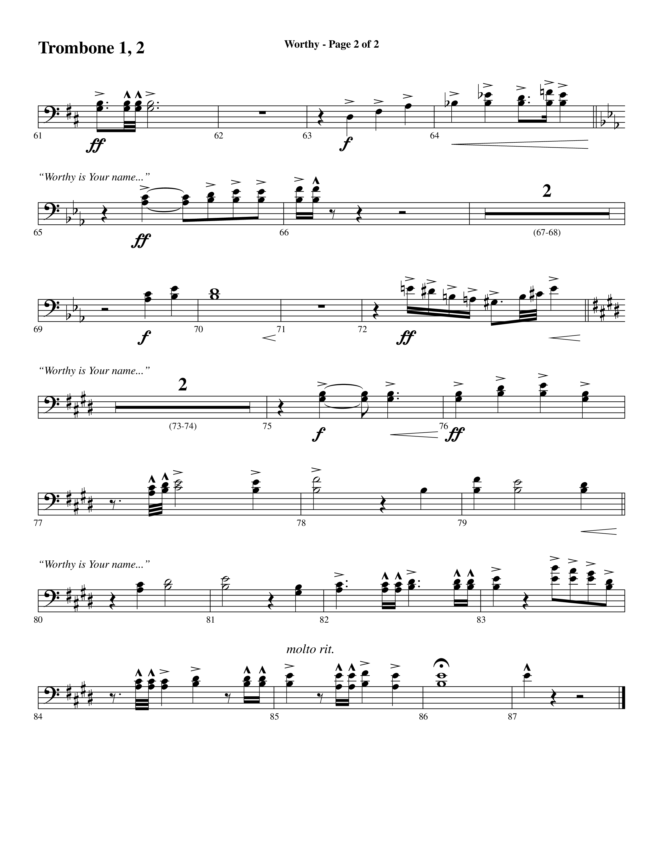 Worthy (Choral Anthem SATB) Trombone 1/2 (Word Music Choral / Arr. Cliff Duren)