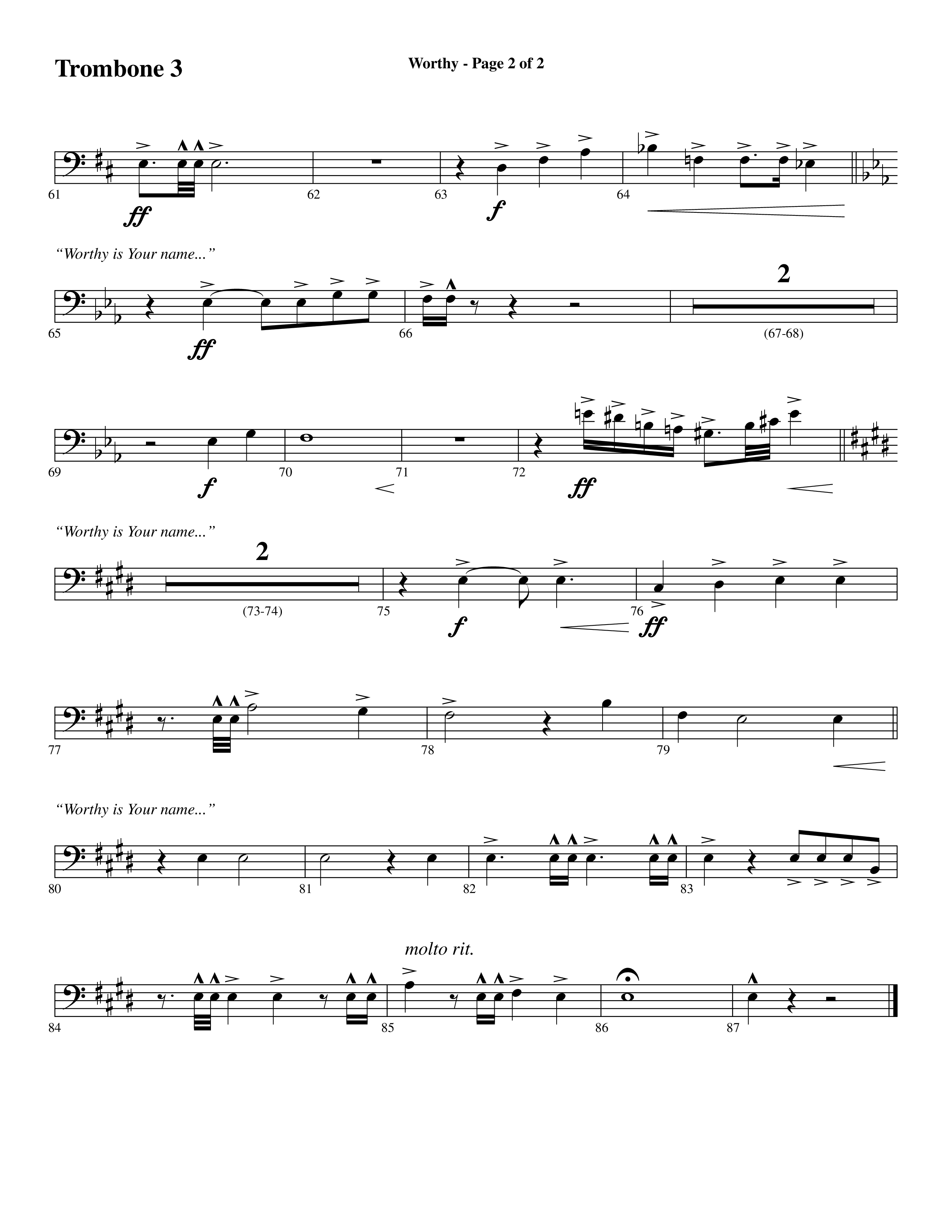 Worthy (Choral Anthem SATB) Trombone 3 (Word Music Choral / Arr. Cliff Duren)