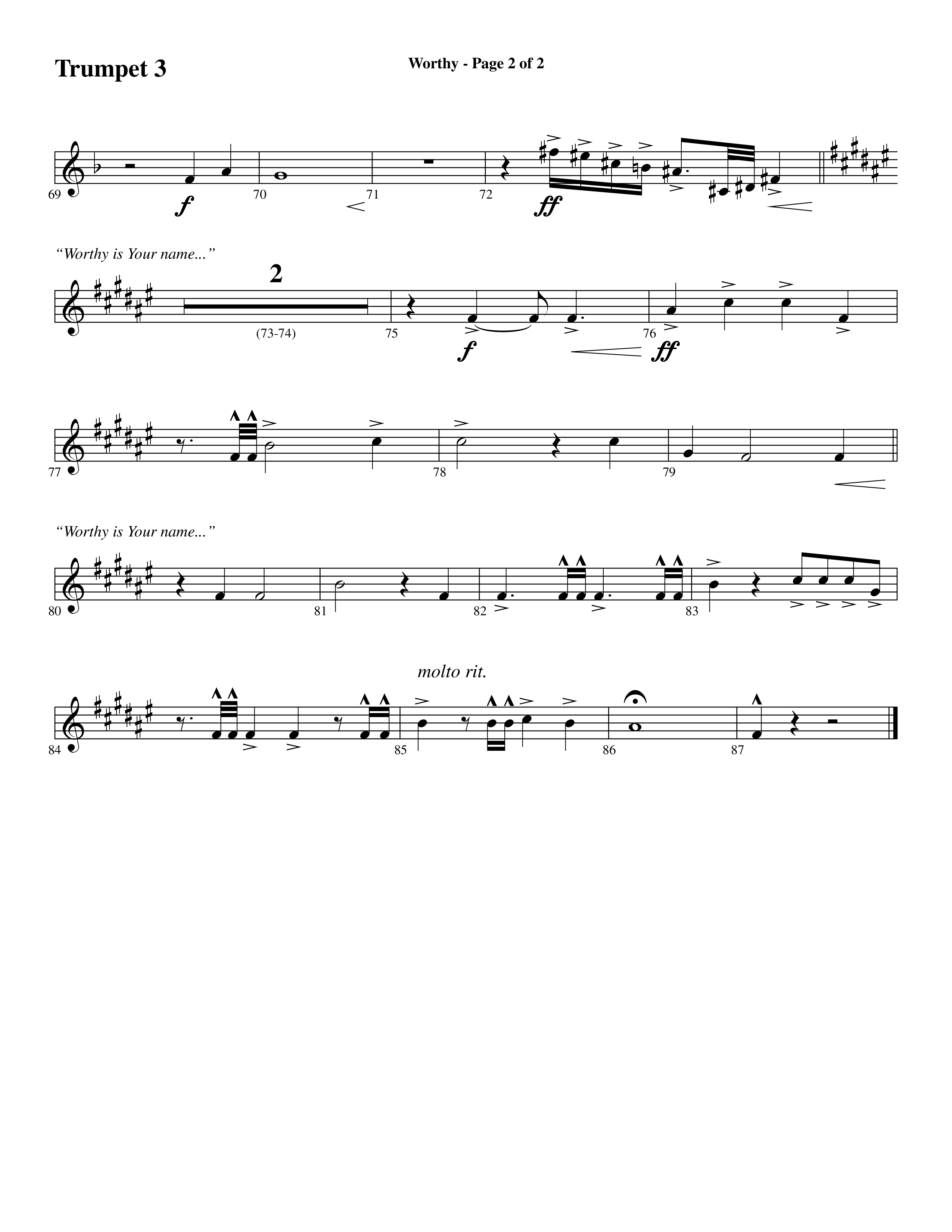 Worthy (Choral Anthem SATB) Trumpet 3 (Word Music Choral / Arr. Cliff Duren)