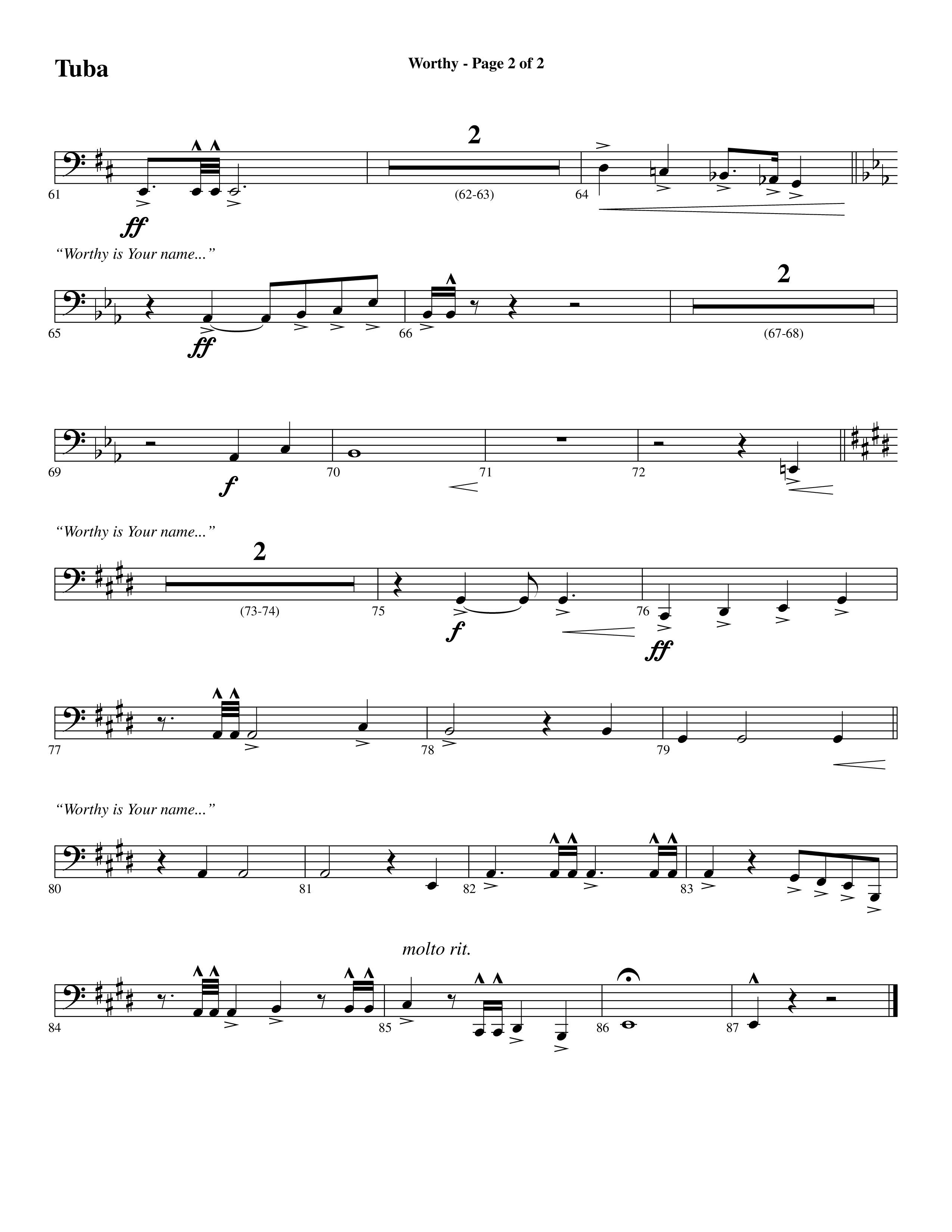 Worthy (Choral Anthem SATB) Tuba (Word Music Choral / Arr. Cliff Duren)