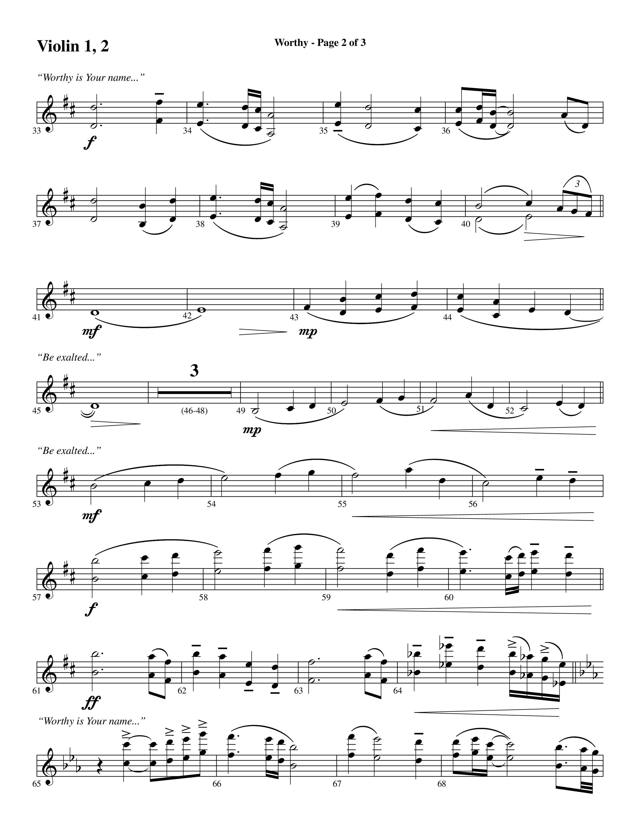 Worthy (Choral Anthem SATB) Violin 1/2 (Word Music Choral / Arr. Cliff Duren)