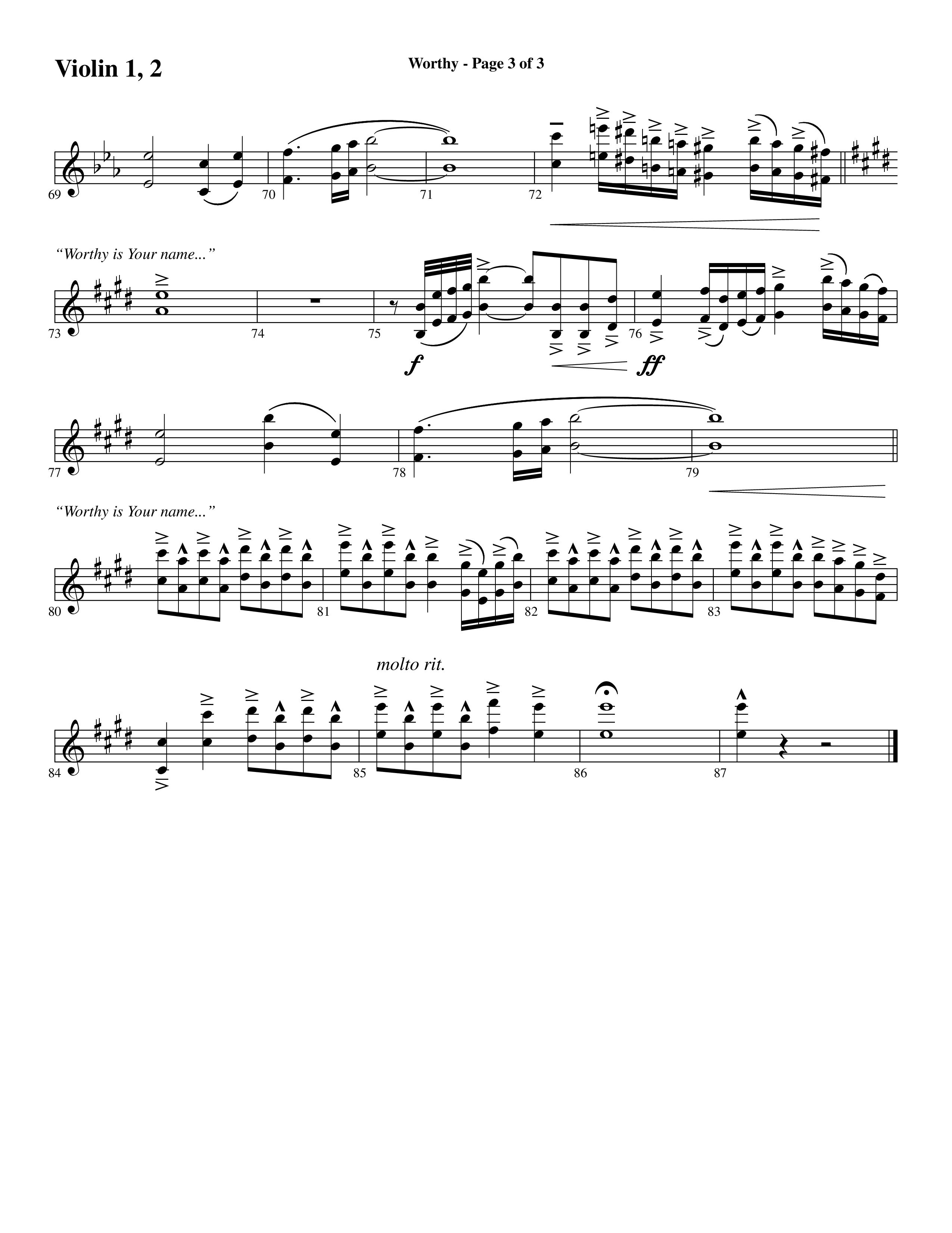 Worthy (Choral Anthem SATB) Violin 1/2 (Word Music Choral / Arr. Cliff Duren)