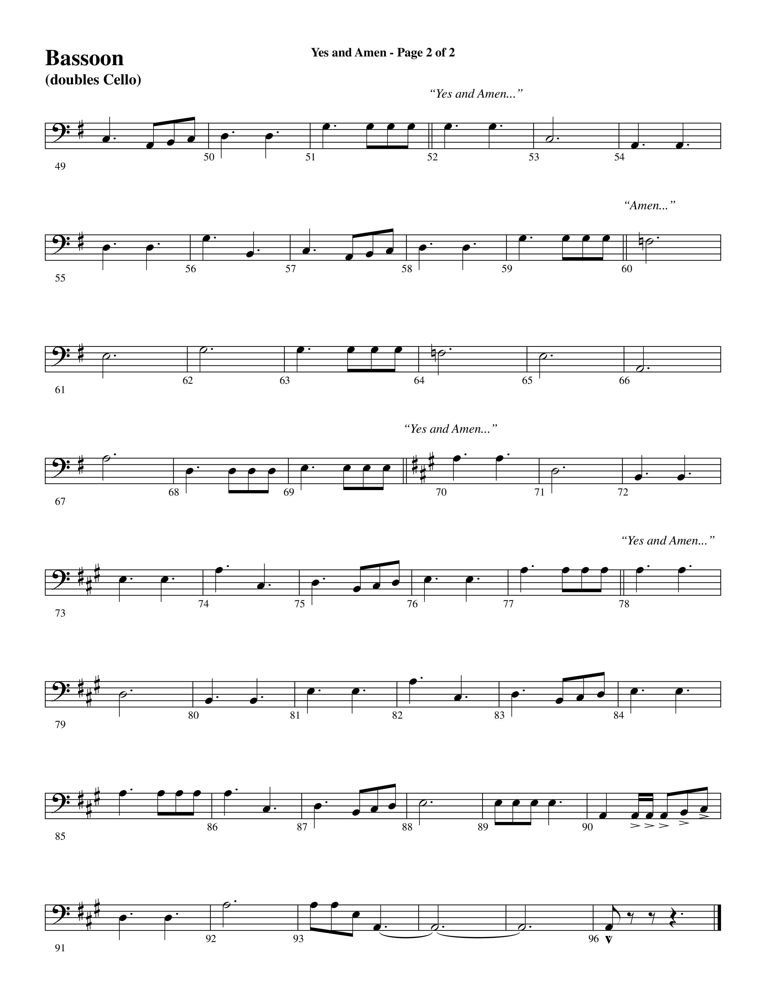 Yes and Amen (Choral Anthem SATB) Bassoon (Lorenz Choral / Arr. Marty Hamby)