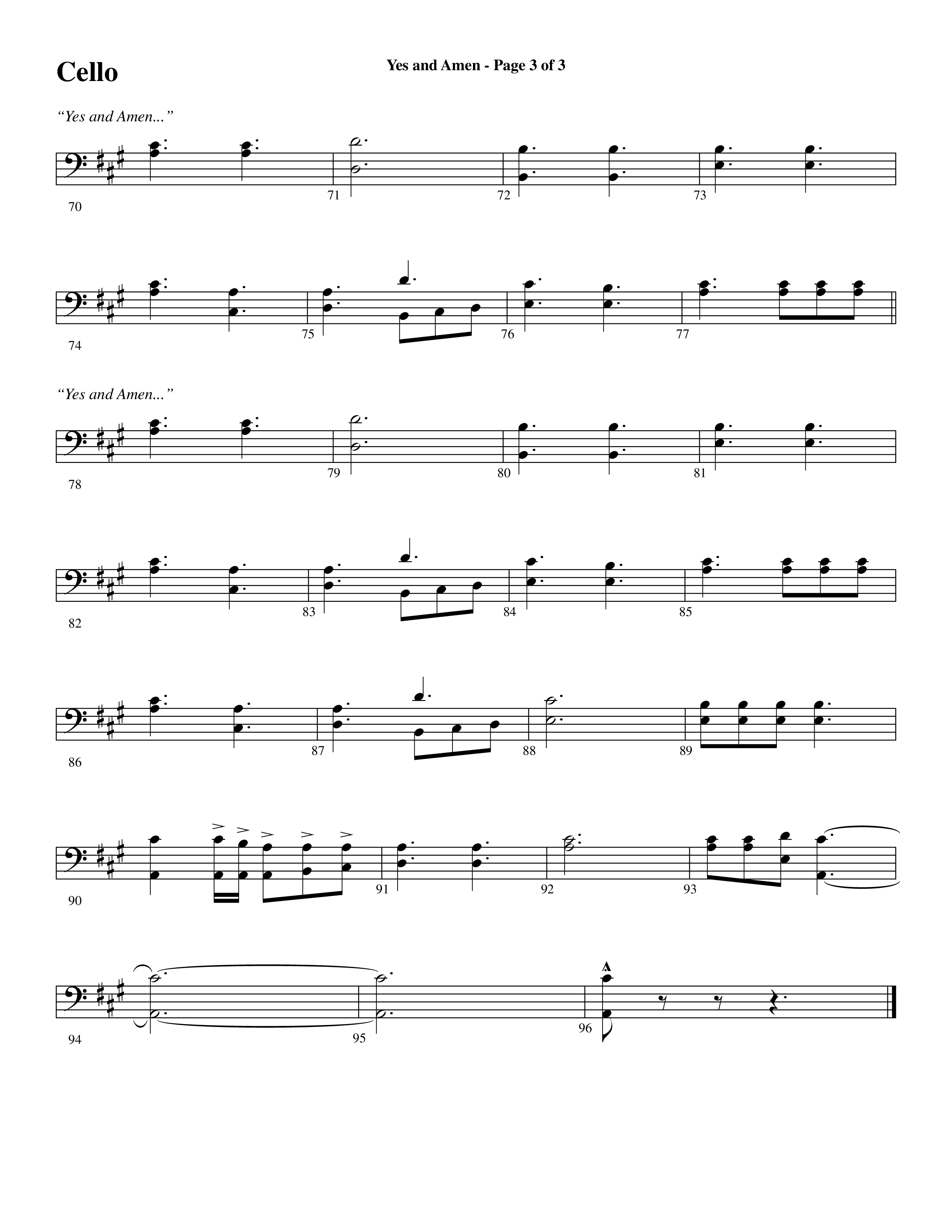 Yes and Amen (Choral Anthem SATB) Cello (Lorenz Choral / Arr. Marty Hamby)