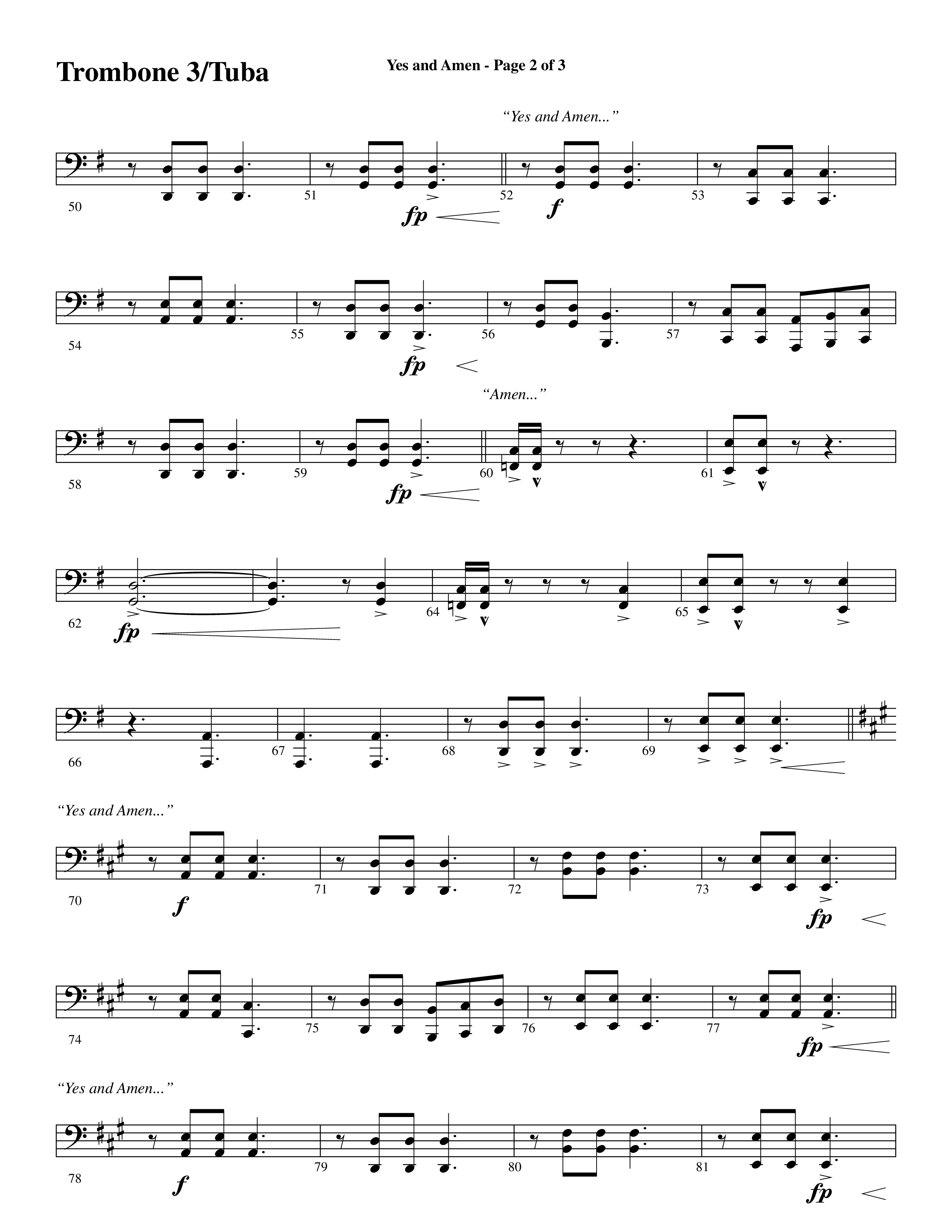 Yes and Amen (Choral Anthem SATB) Trombone 3/Tuba (Lorenz Choral / Arr. Marty Hamby)